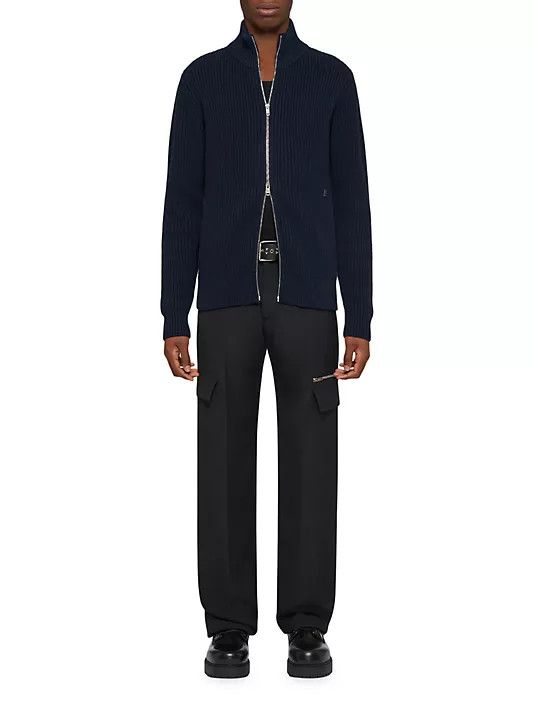 Givenchy o1w1db10325 Textured Front Zipped Cardigan in Night Blue Size US XS / EU 42 / 0 - 4 Thumbnail