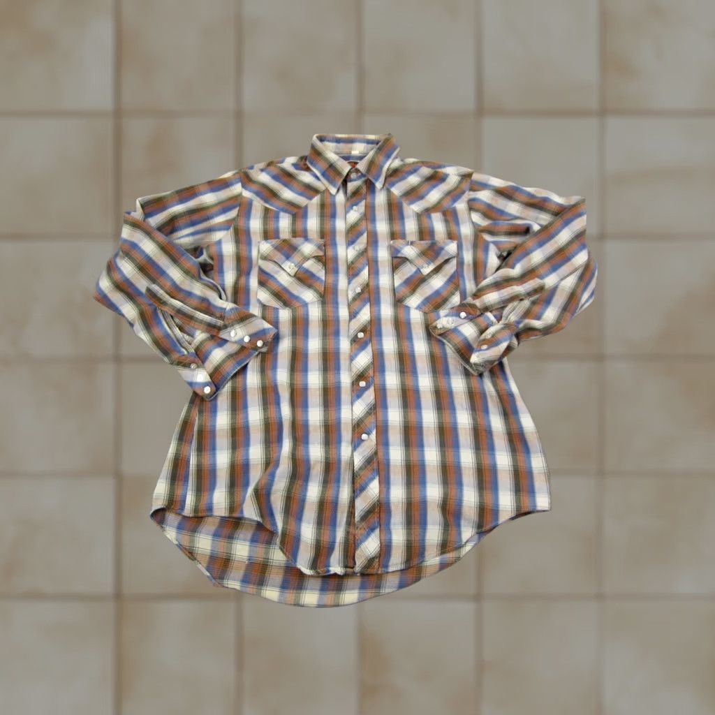 Vintage VINTAGE Miller Shirt Adult Medium Brown Blue Flannel 70s Western Snap Mens Size US M / EU 48-50 / 2 - 1 Thumbnail