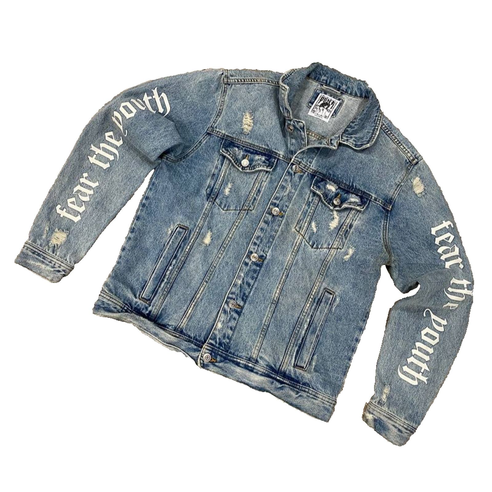 Other PUNK LA Anarchy Pink Distressed Jean Jacket Mosh Y2K sz M Size US M / EU 48-50 / 2 - 3 Thumbnail