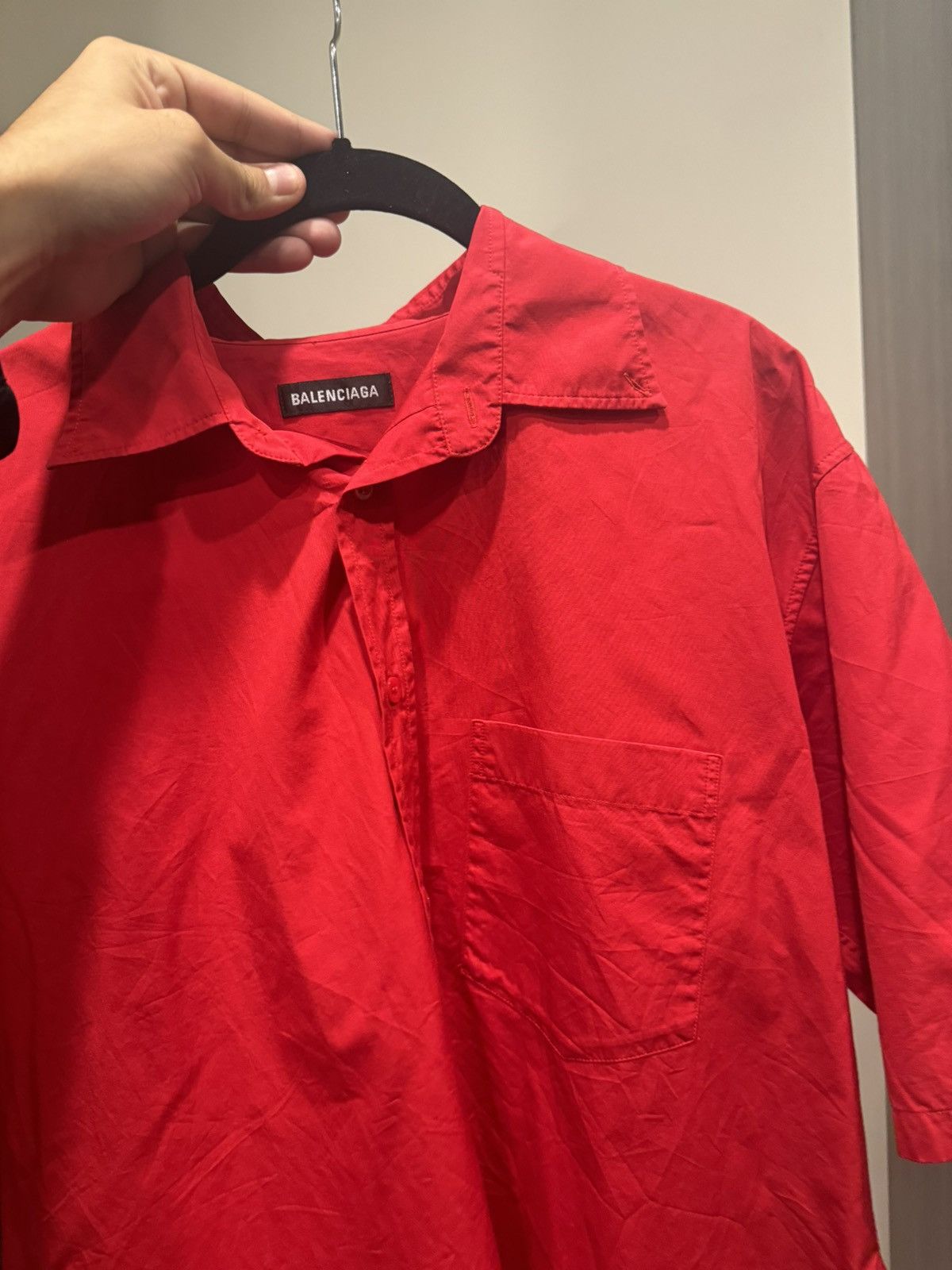 Balenciaga BALENCIAGA Back Logo Button Up Shirt Red Size US M / EU 48-50 / 2 - 3 Thumbnail