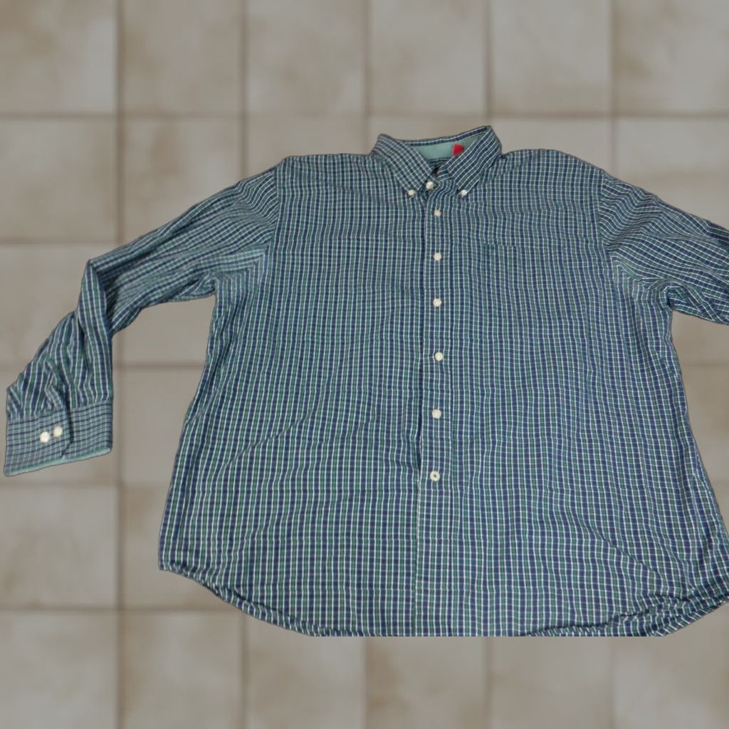 Izod IZOD Mens Shirt XL Green Plaid Button-Down Knit Cotton Long Sleeve Casual Regular Men Mens Girls Size US XL / EU 56 / 4 - 1 Thumbnail