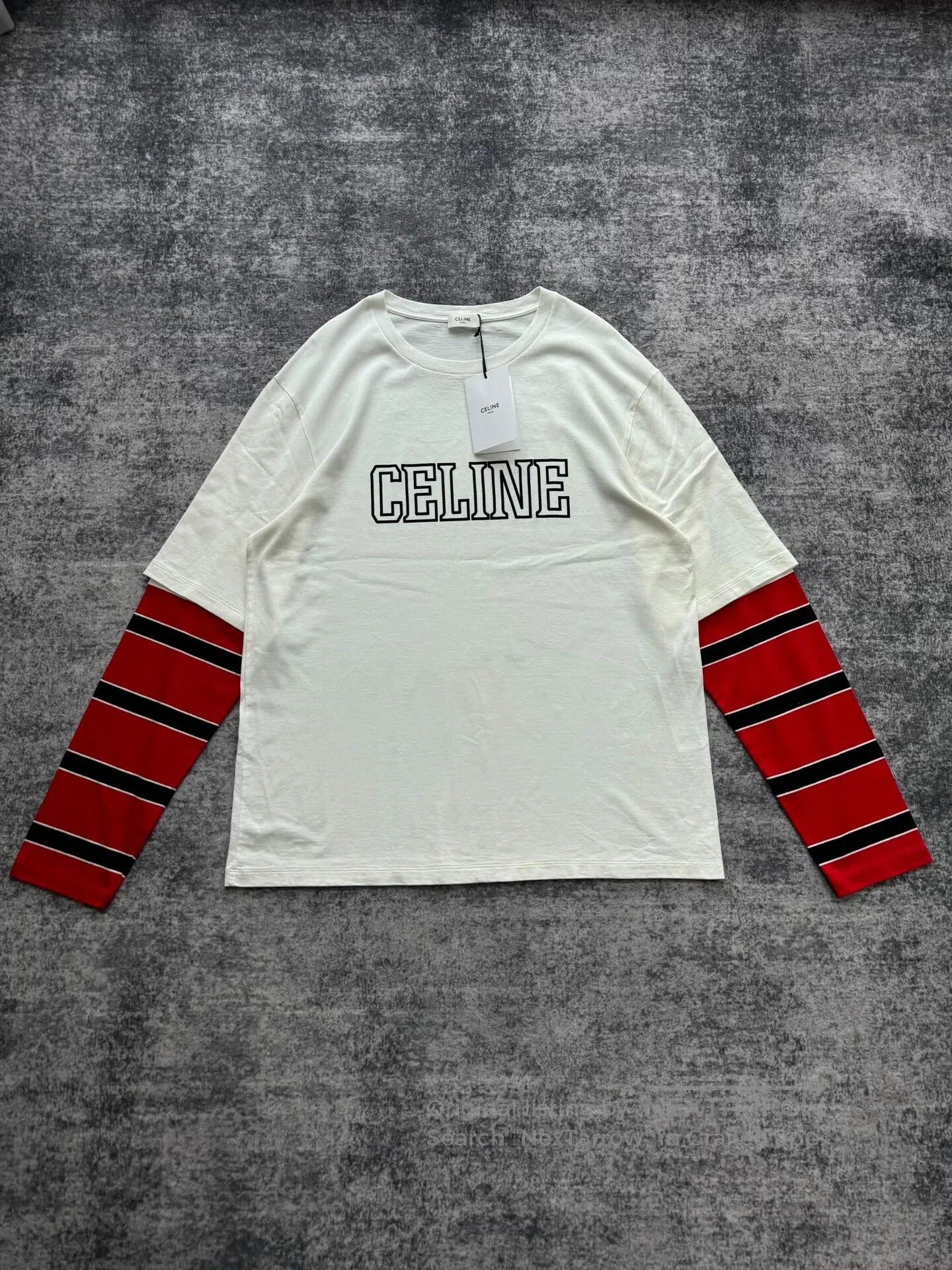 Celine CELINE Red and White Slogan Logo Two-in-One Long Sleeve To Size M / US 6-8 / IT 42-44 - 1 Thumbnail