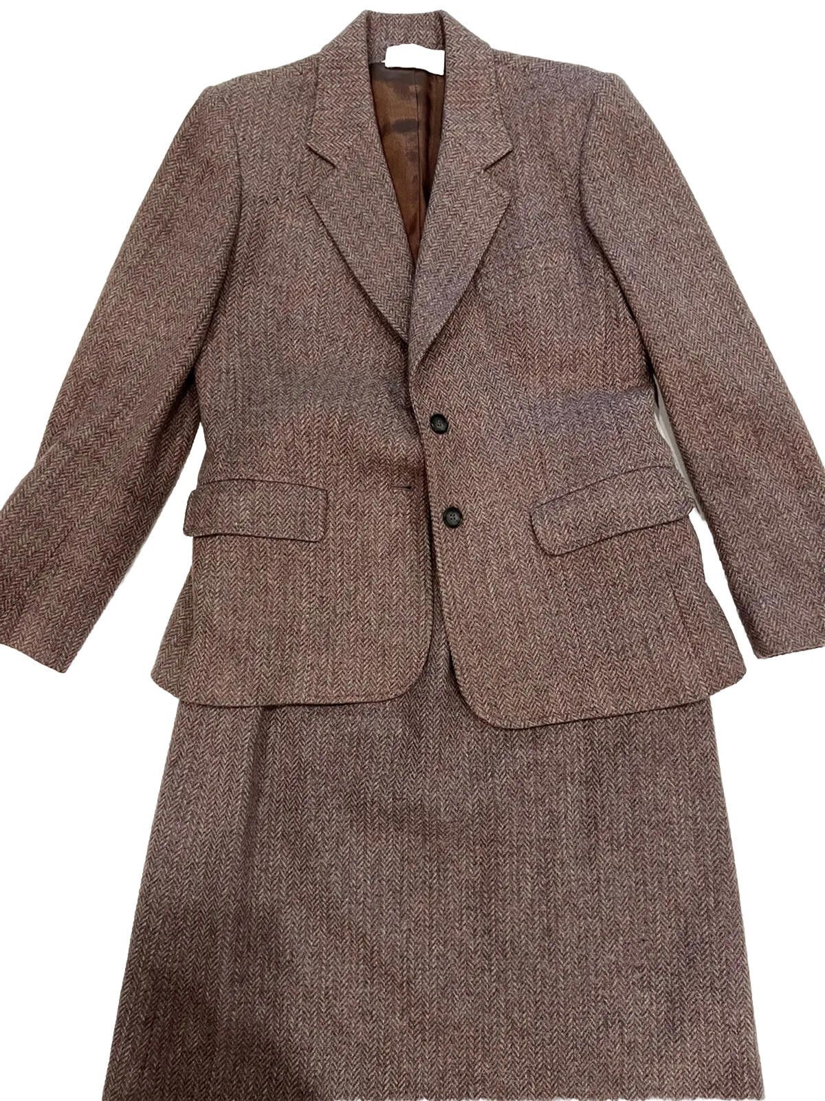 Evan Picone Brown Tweed Skirt Suit with Blazer Size M / US 6-8 / IT 42-44 - 1 Thumbnail