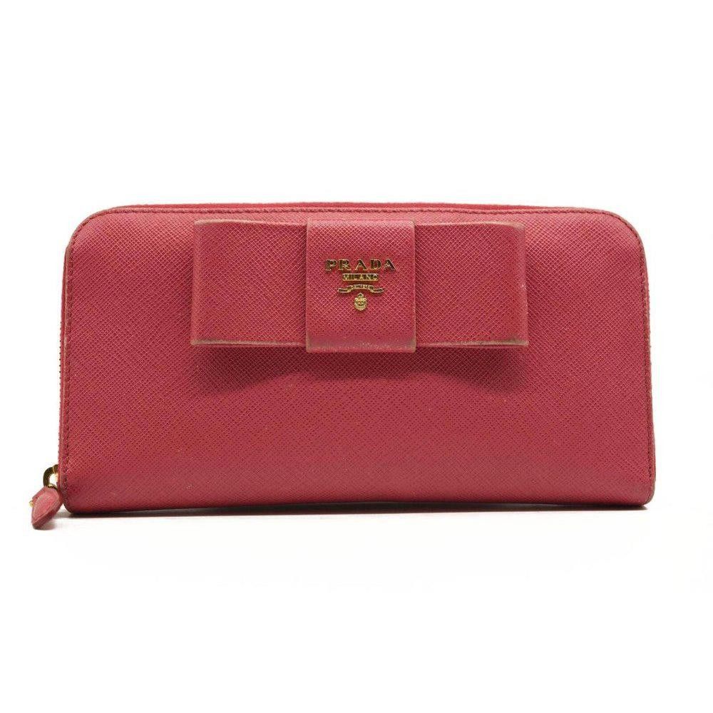 image of Prada Saffiano Bow Continental Wallet Pink, Women's