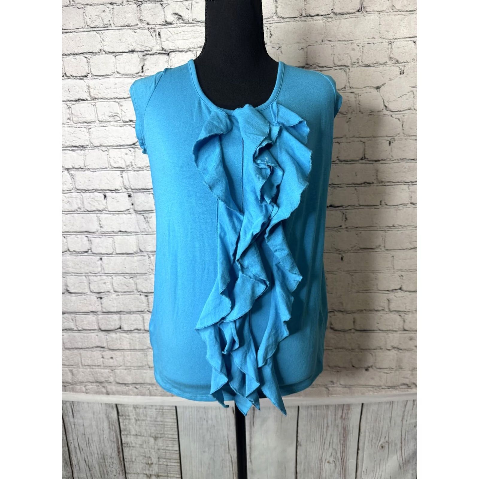 Vintage VINTAGE Grace Elements Top Shirt Womens Teal Lagoon Cowl Neck Ruffle Front Short Sleeve Medium Size M / US 6-8 / IT 42-44 - 5 Thumbnail