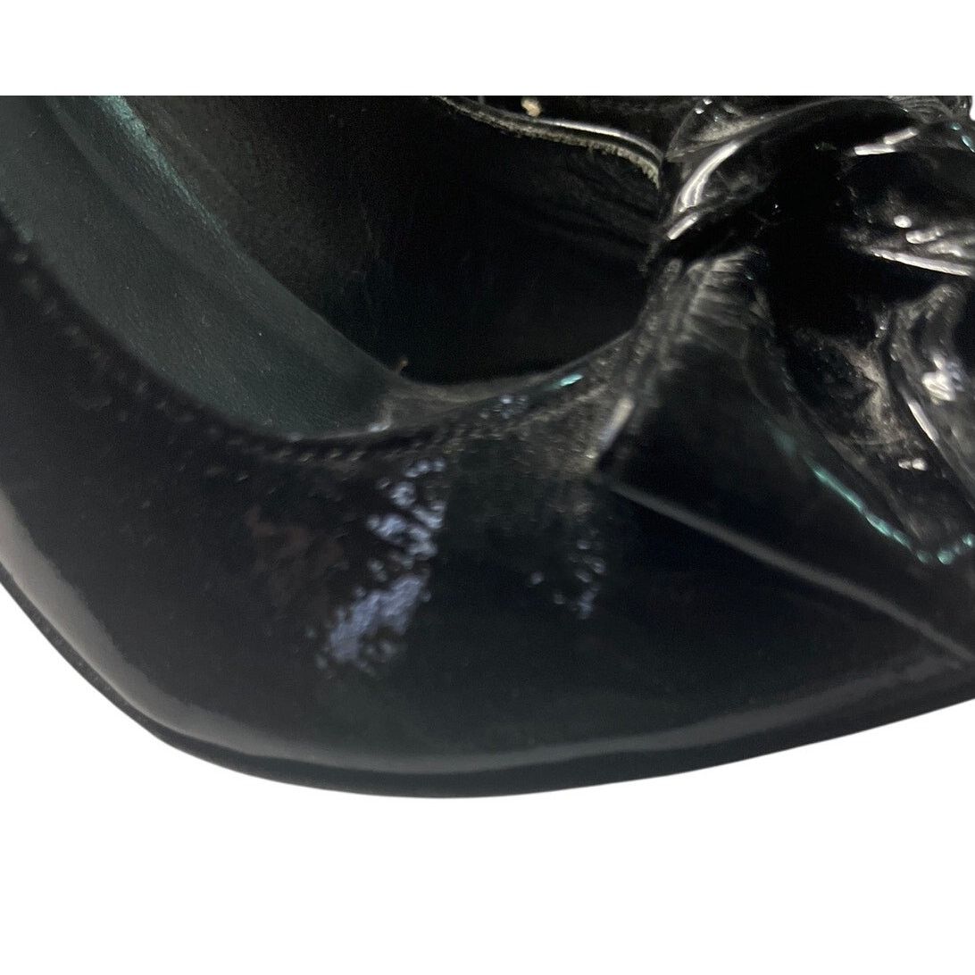 Stuart Weitzman Stuart Weitzman Black Bow Tie Patent Leather Peep Pumps 6.5 Size US 6.5 / IT 36.5 - 8 Thumbnail