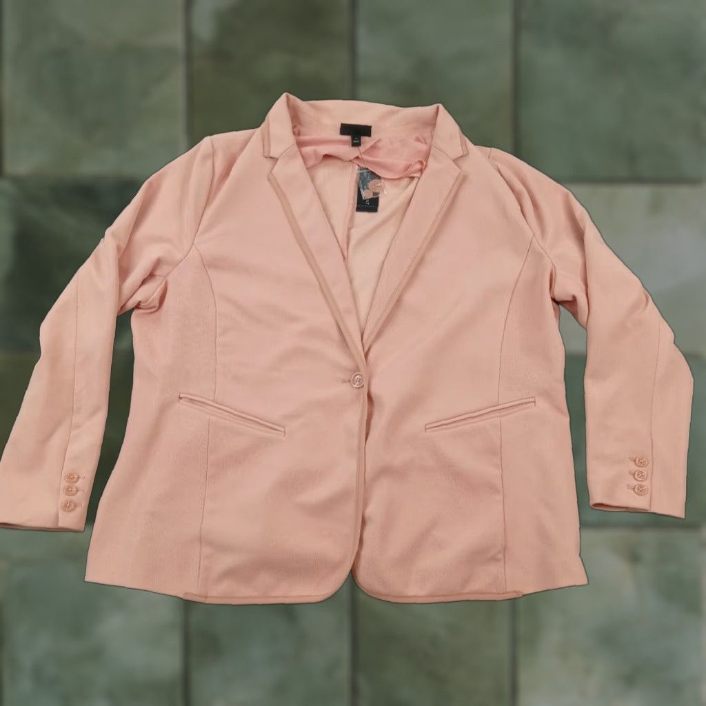 Vintage Lane Bryant Womens Blazer Pink Suit Jacket Size 24 Plus Stretch One-Button Long Sleeve Classic Business Casual Fall Spring Summer Winter Womens Size 4XL / US 24-26 - 1 Thumbnail