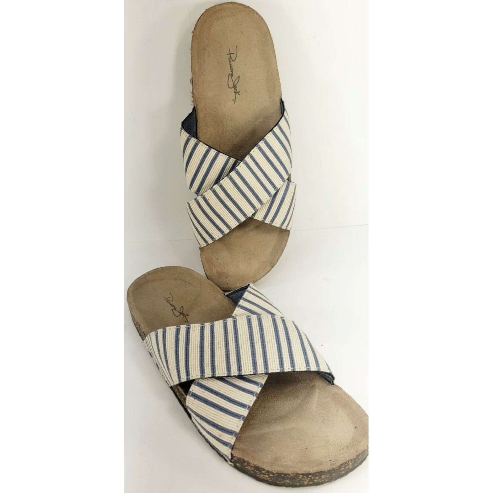 Panama Jack Panama Jack X-Strap Slip-on Slide Sandals Sz 8-9 White Blue Striped Cork Midsole Size US 8 / IT 38 - 5 Thumbnail