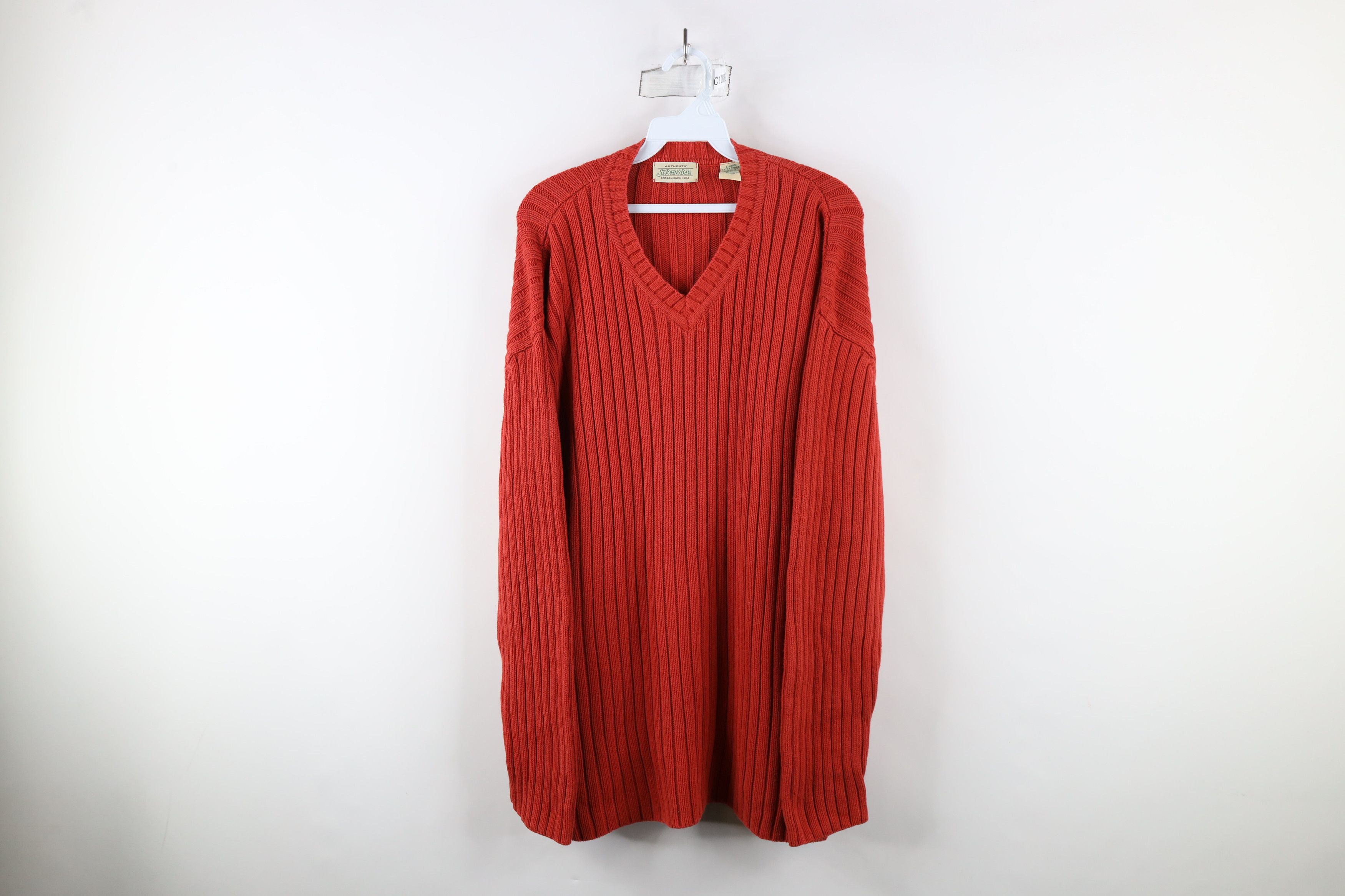 Vintage Vintage 90s Streetwear Ribbed Knit V-Neck Sweater Cotton Size US XL / EU 56 / 4 - 1 Thumbnail
