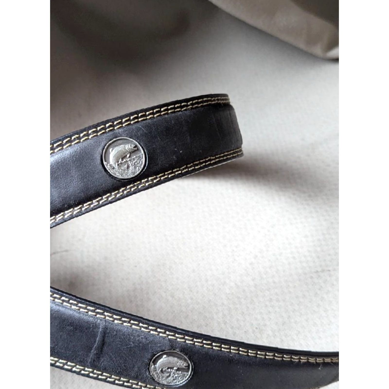 Vintage VINTAGE leather belt FISHING handcrafted 42 black Websters belt Mens 42 Fish Conchos Leather Bass Conchos Size 42 - 4 Thumbnail