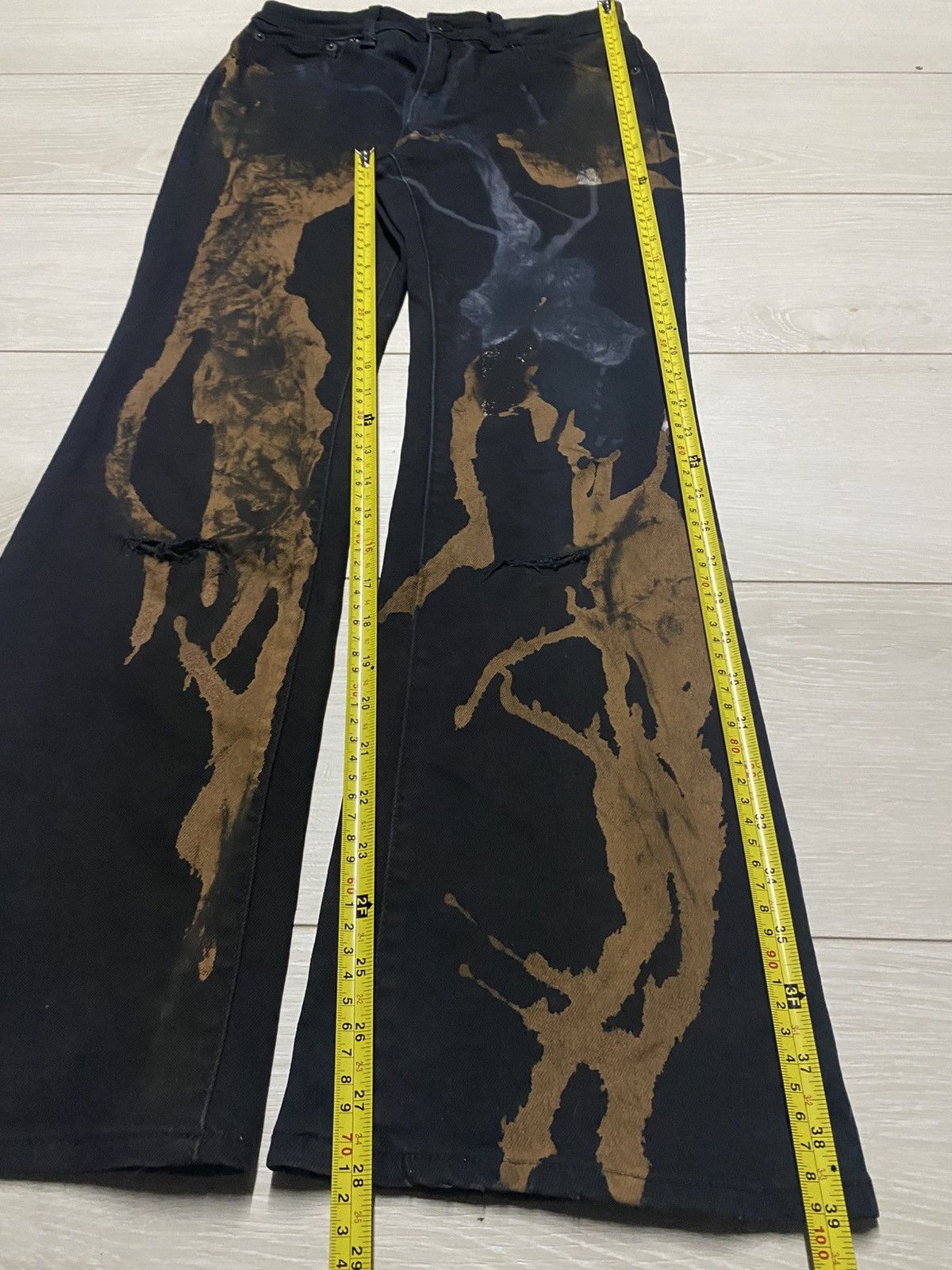GU Vintage Gu Black Paint Splatter Distressed Flare Jeans Size US 27 - 12 Thumbnail