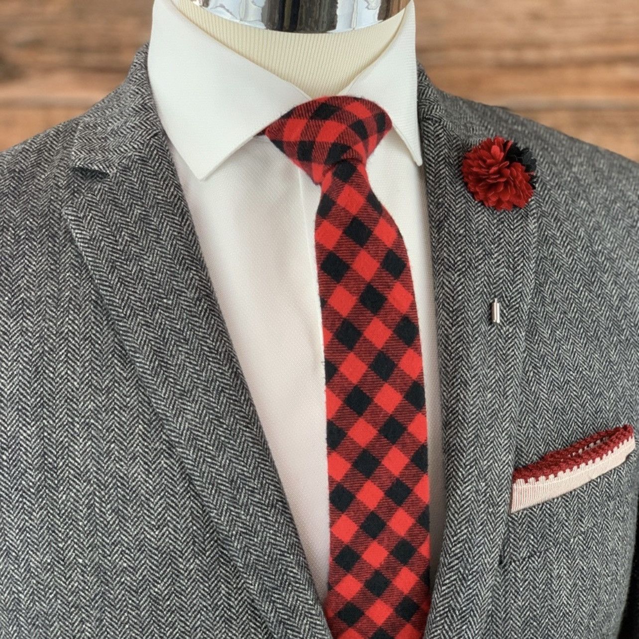 Other Men's Red/Black Buffalo Plaid Necktie Size ONE SIZE - 1 Thumbnail
