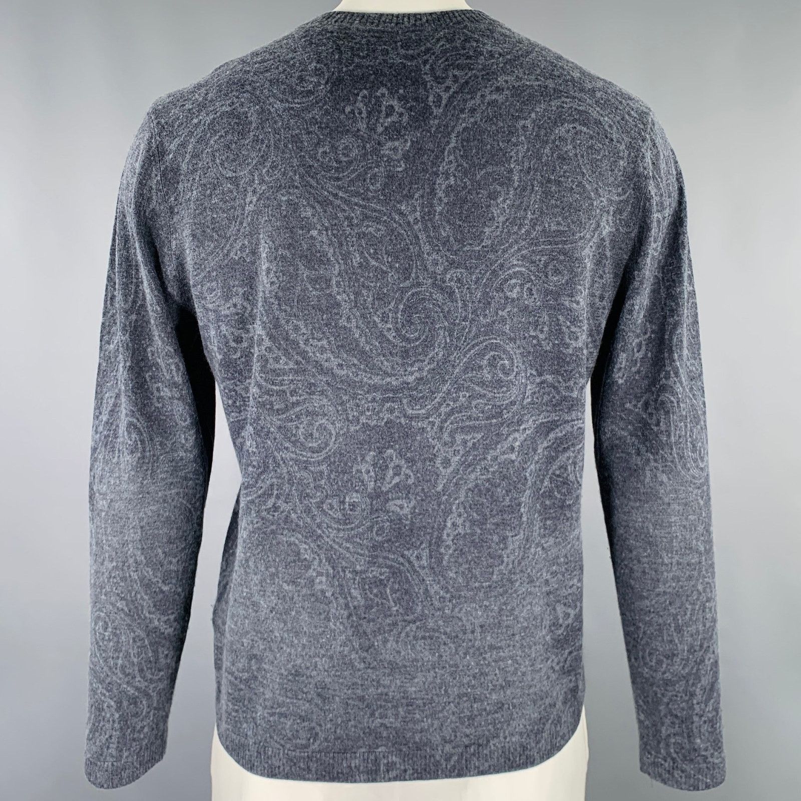 Robert Graham Size L Grey Charcoal Paisley Wool Cashmere V-Neck Pullover Size US L / EU 52-54 / 3 - 3 Thumbnail