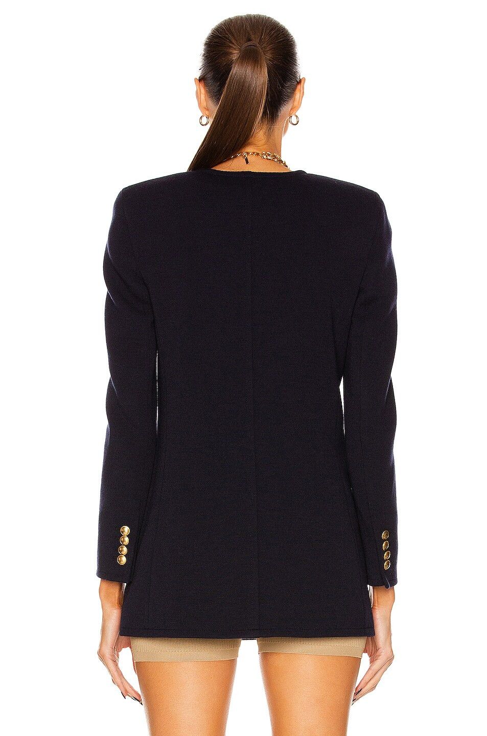 Saint Laurent Paris o1s1wg110924 Long U-Neck Jacket in Wool Jersey Marine Blue Size XS / US 0-2 / IT 36-38 - 5 Thumbnail