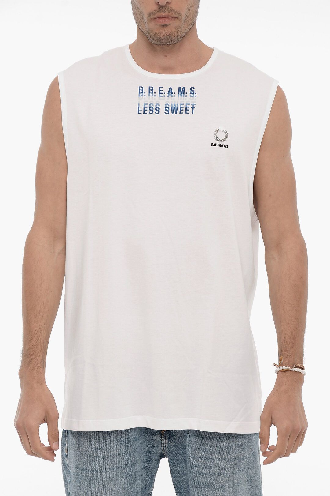 image of Raf Simons Og1Mm0524 Fred Perry Frontal Print Tank Top In White, Men's (Size Large)