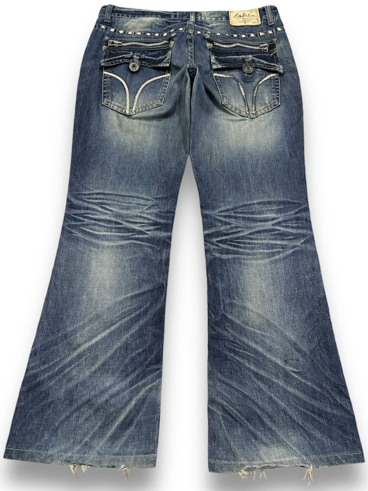 Beauty Beast Vintage Lolita x Beast Studded Flare Distressed Punk Jeans Size US 35 - 2 Thumbnail