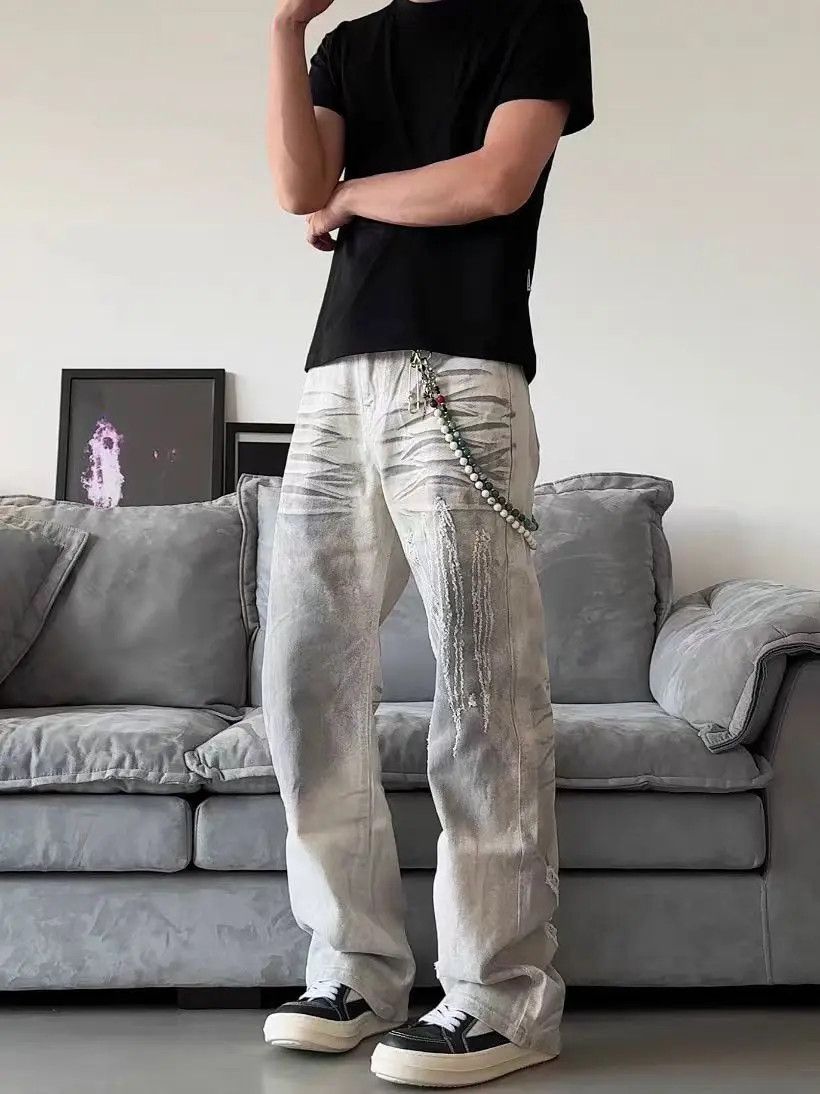 Designer × Japanese Brand Washed Dirty White Relaxed Aged Jeans Size US 30 / EU 46 - 2 Thumbnail