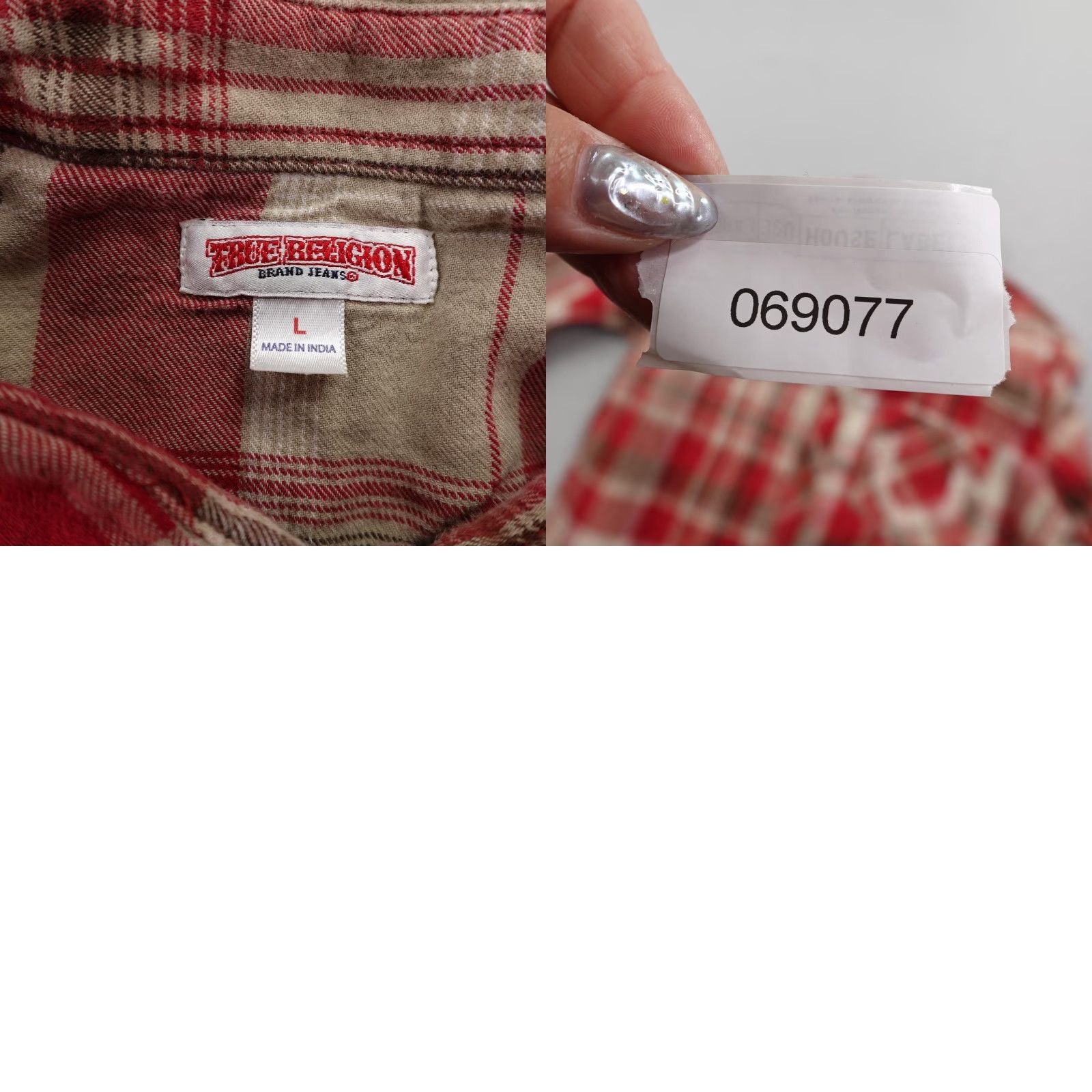 True Religion True Religion Shirt Mens Large Red Beige Plaid Flannel Button Up Long Sleeve Size US L / EU 52-54 / 3 - 8 Thumbnail