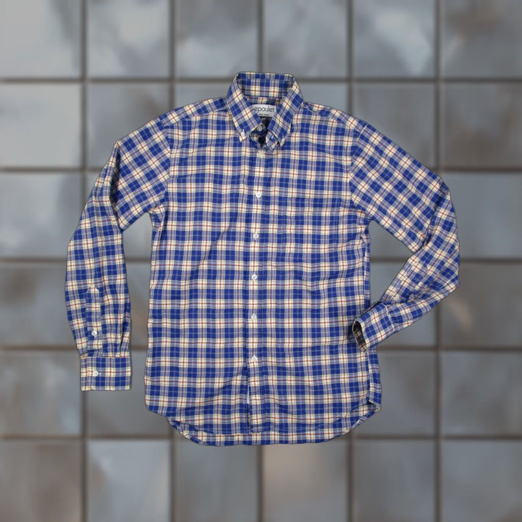 Epaulet Epaulet Mens Button-Up Shirt Blue Plaid Long Sleeve M Casual Shirt Vintage No Size US M / EU 48-50 / 2 - 1 Thumbnail