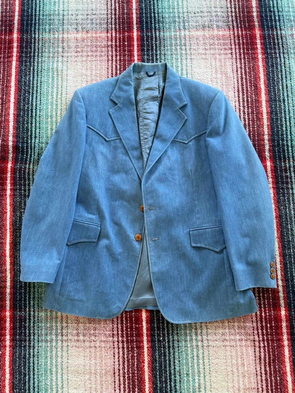 Vintage 80s Montgomery Ward Chambray Western Blazer 43R Size 44R - 1 Thumbnail