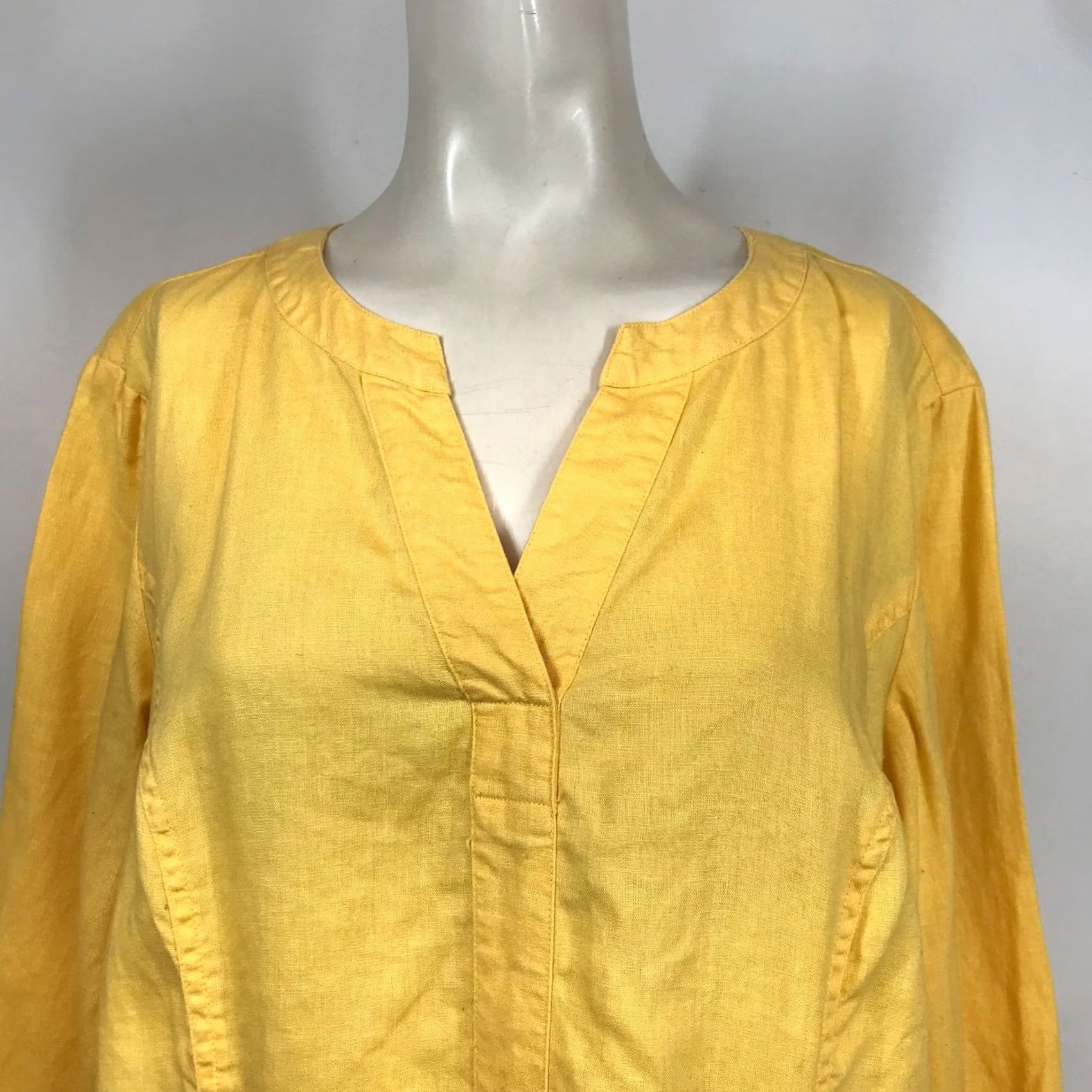 Coldwater Creek COLDwater CREEK Yellow Womens Large 3/4 Sleeve Vneck 100% Linen Top w/Pocket Size L / US 10 / IT 46 - 2 Thumbnail