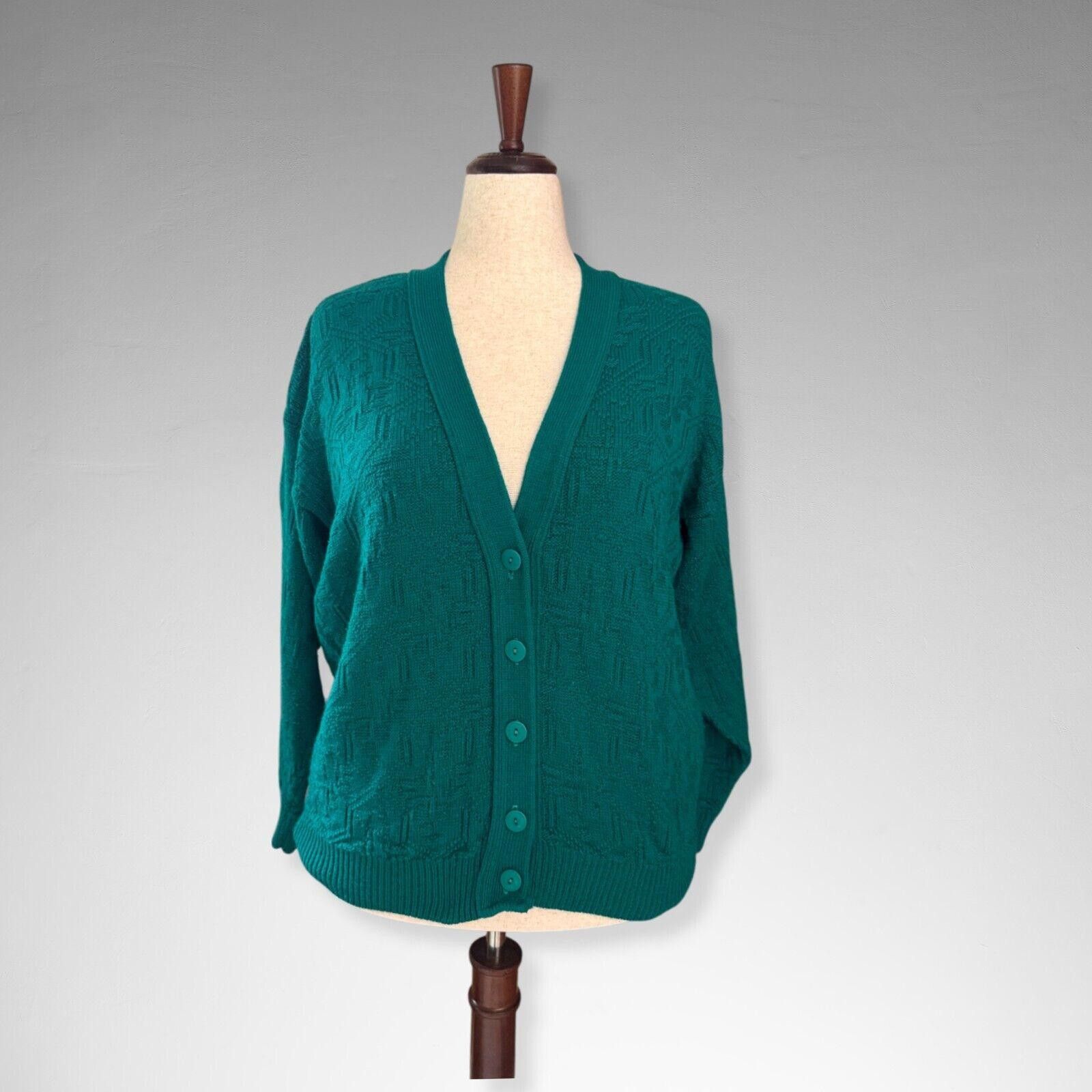 Designer Vintage Blueish Green 90s Knit Sweater Cardigan USA Size L / US 10 / IT 46 - 1 Thumbnail