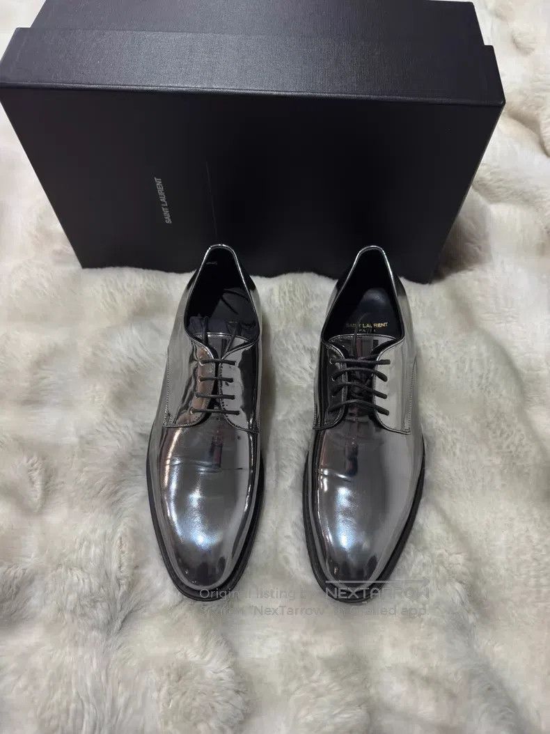 Saint Laurent Paris Saint Laurent Paris Metallic Silver Leather Shoes Size US 7 / EU 40 - 2 Thumbnail