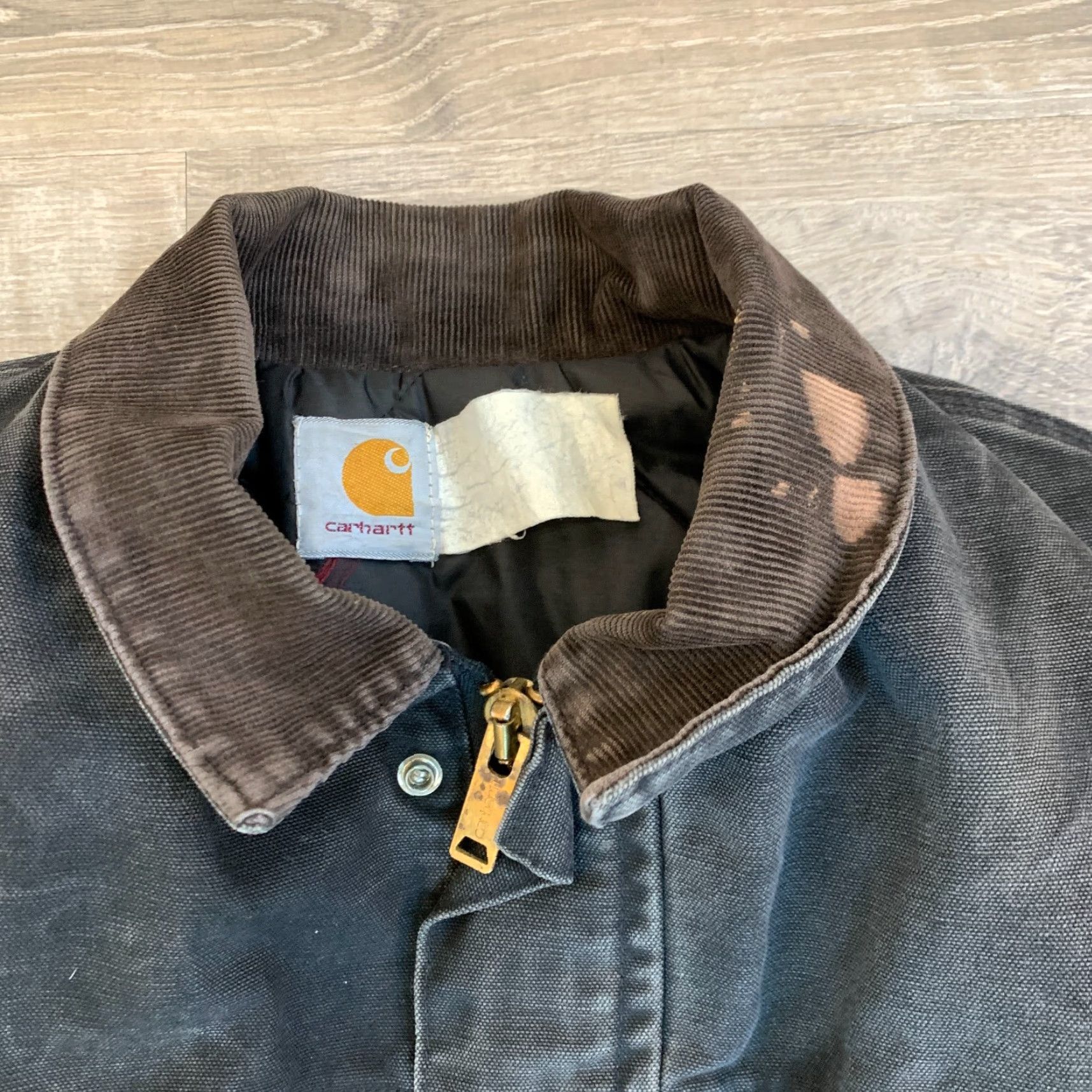 Carhartt VINTAGE Carhartt Jacket Canvas Chore 2XL Men Black Full Zip Chest 60" 2X 3X 90s Bleach Pockets Size US XXL / EU 58 / 5 - 5 Thumbnail
