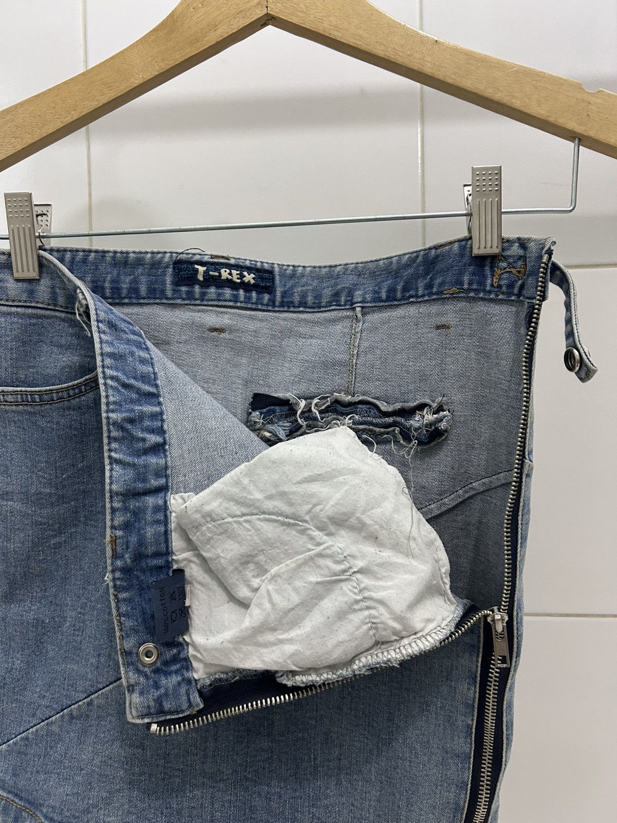 Beauty Beast × If Six Was Nine T-REX Y2k Asymmetrical Denim Mini Skirt Side Zipper Size 31" - 4 Thumbnail