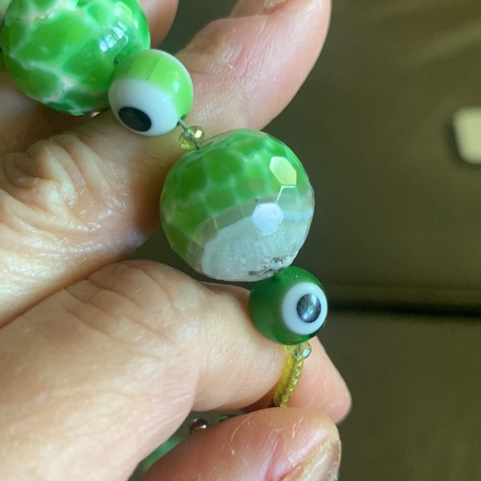 Vintage Green evil eye beads and textured stones necklace Size ONE SIZE - 10 Thumbnail