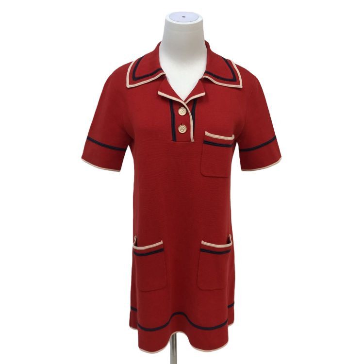 Gucci Gucci Red Knit Polo Dress Size S Size S / US 4 / IT 40 - 1 Thumbnail