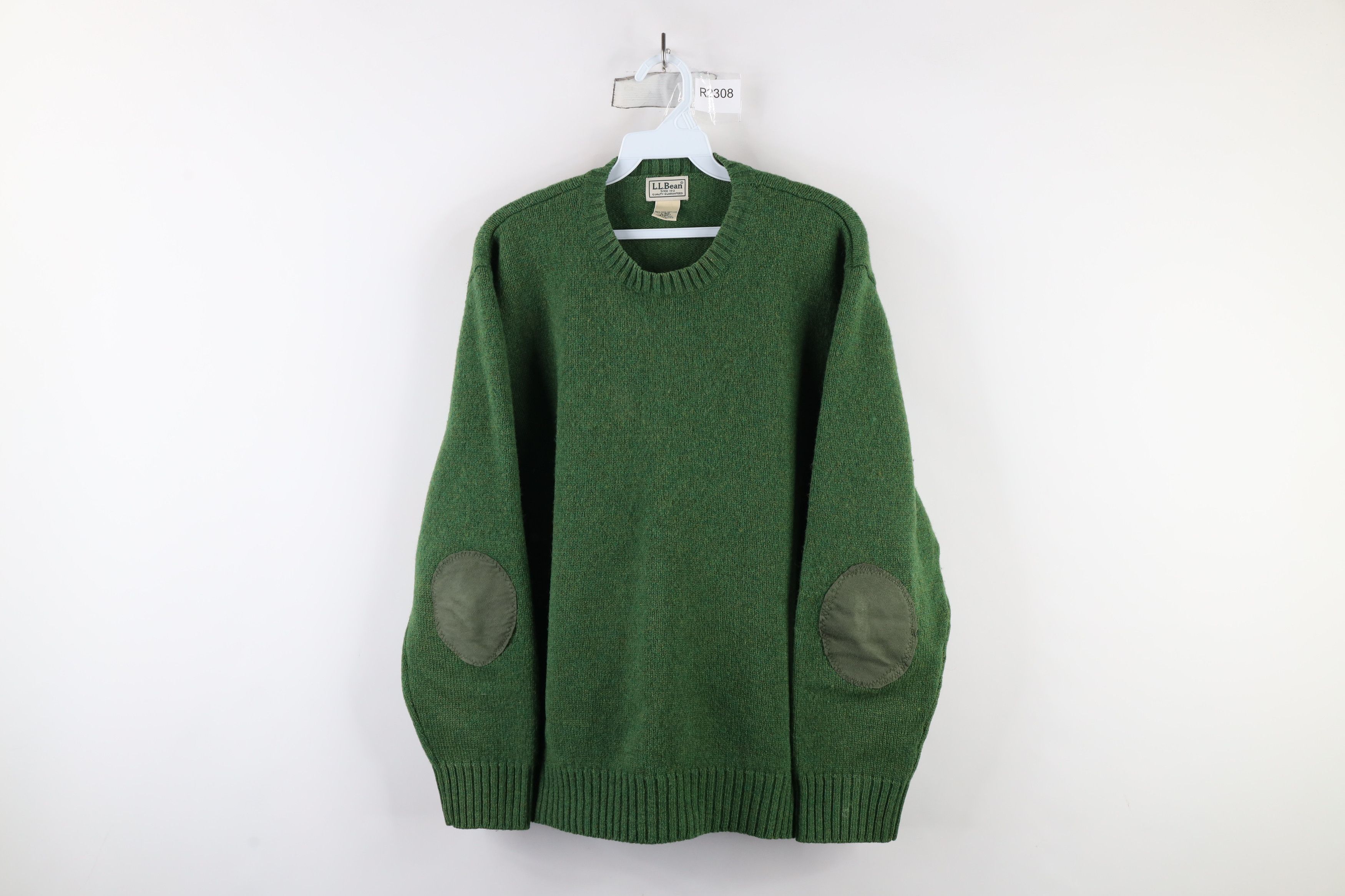 L.L. hot Bean Men's Green 100% Shetland Wool 1/4 Zip Elbow Patches Sweater Size S