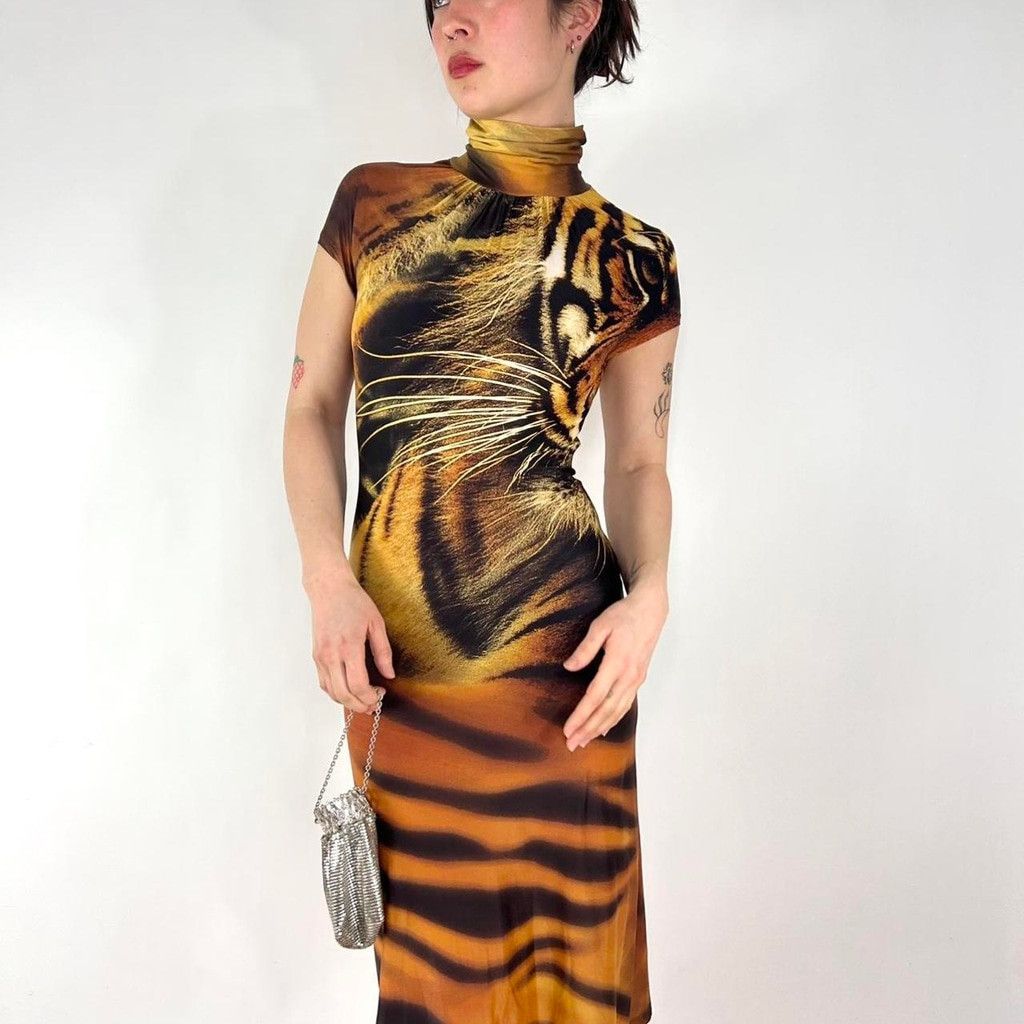 Roberto Cavalli Roberto Cavalli S/S 2000 turtleneck tiger print dress Size XS / US 0-2 / IT 36-38 - 1 Thumbnail