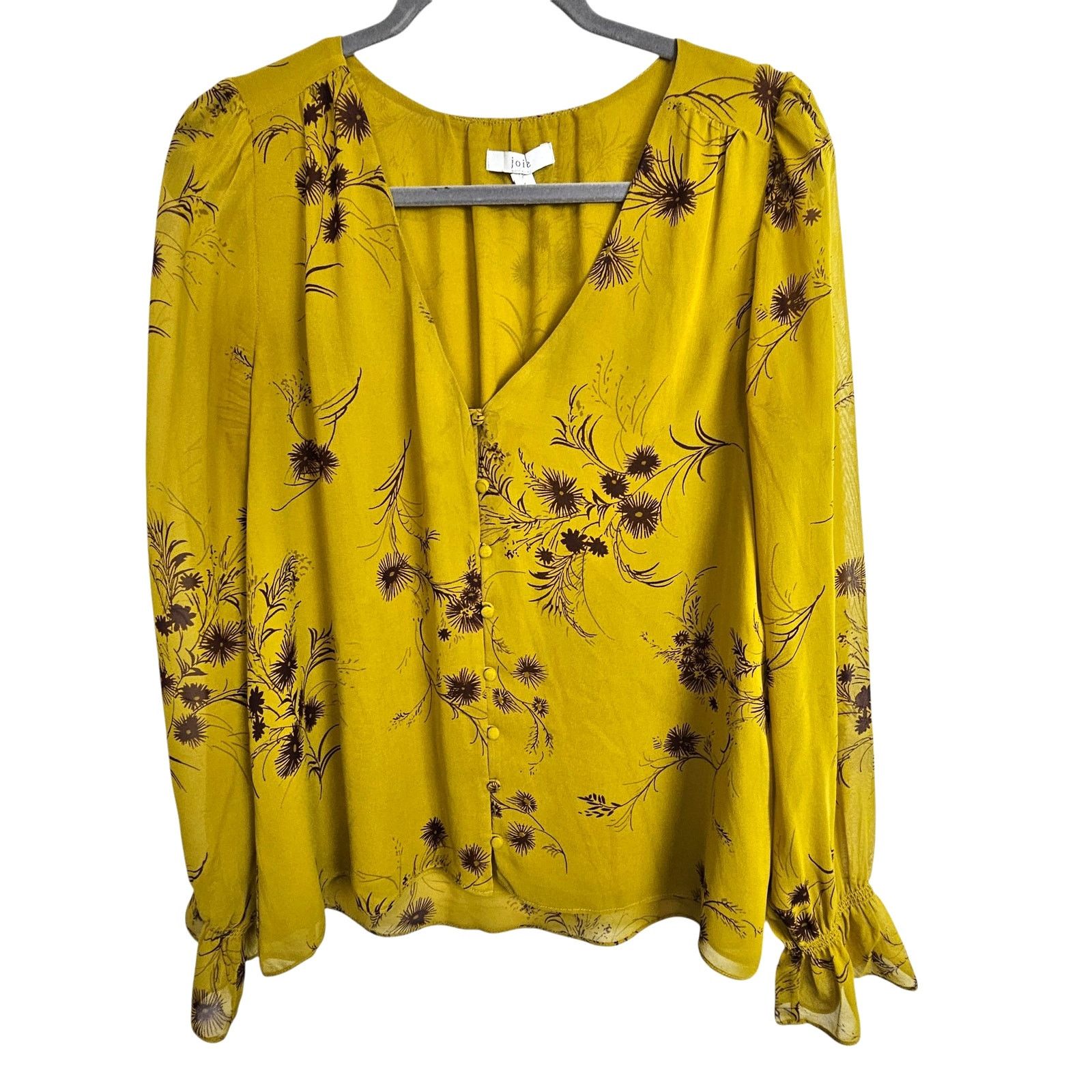 Joie Joie Womens Bolona Silk Floral Blouse Chartreuse Sz L Size L / US 10 / IT 46 - 1 Thumbnail