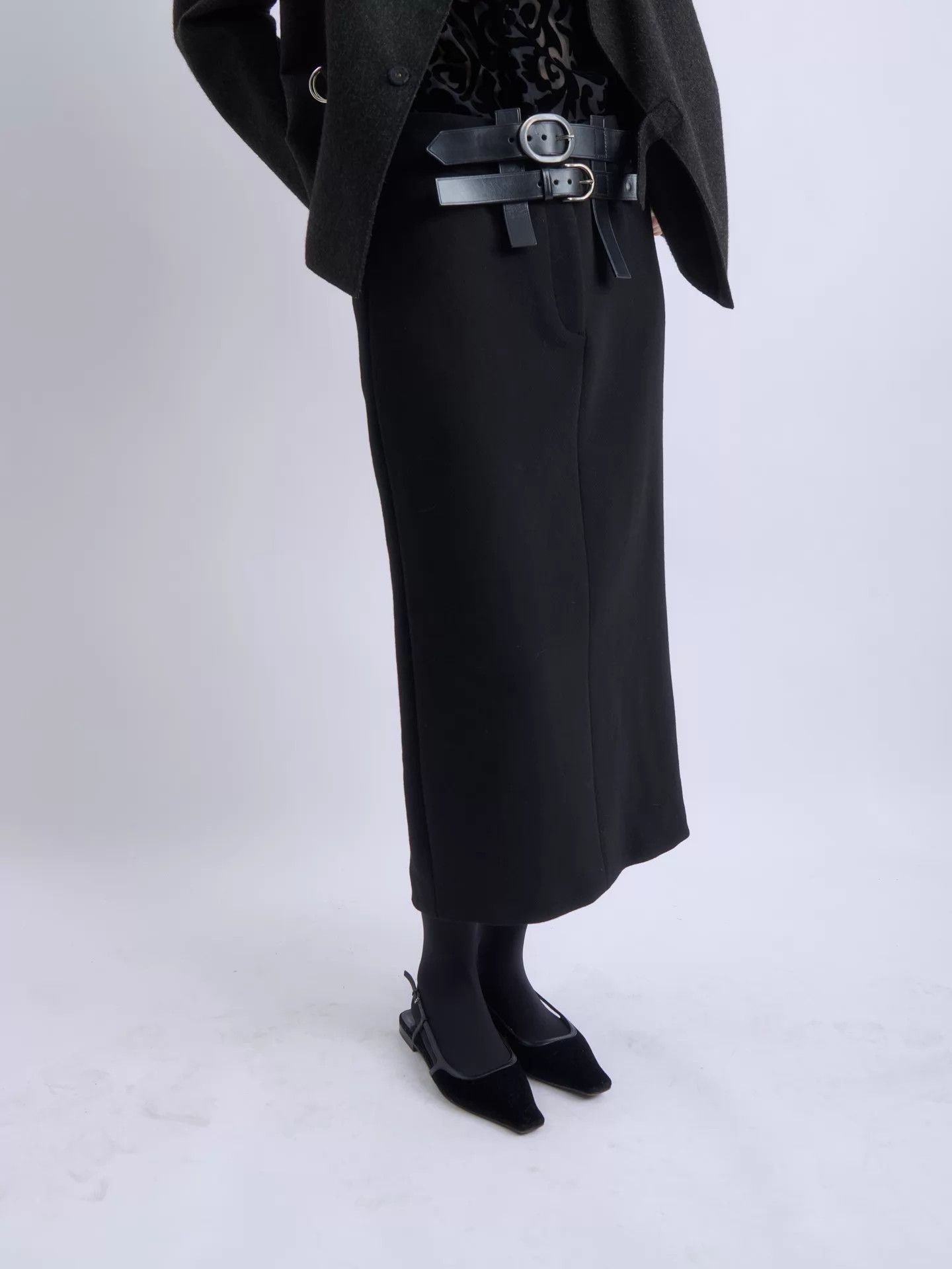 Tom Ford Tom Ford Double Belt High-Waist Wool Midi Skirt Size 26" / US 2 / IT 38 - 3 Thumbnail