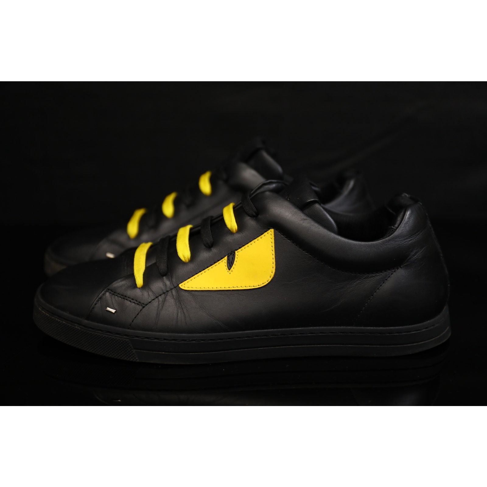 Fendi Fendi Monster Eye Low Top Leather Sneakers Black Size 6