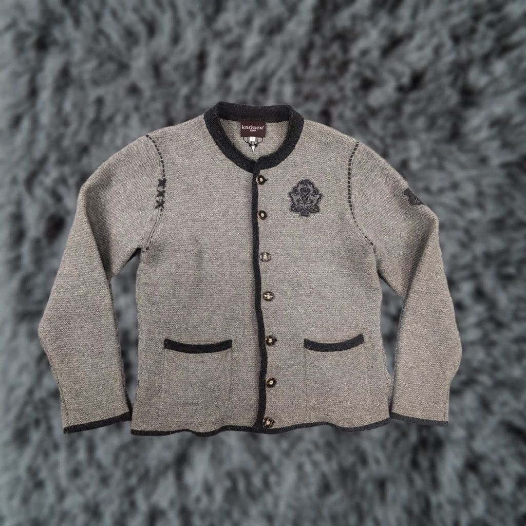 Logo 7 VINTAGE Krüger Dirndl Cardigan Wool Gray with Pockets Logo Men L Knit 90s Designer Size US L / EU 52-54 / 3 - 1 Thumbnail