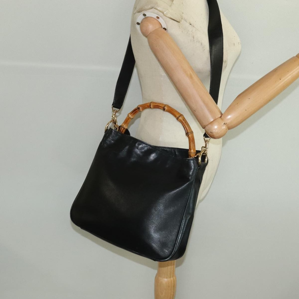 Gucci GUCCI Bamboo Hand Bag Leather Black Gold 001 3754 001 3754 Size ONE SIZE - 21 Thumbnail