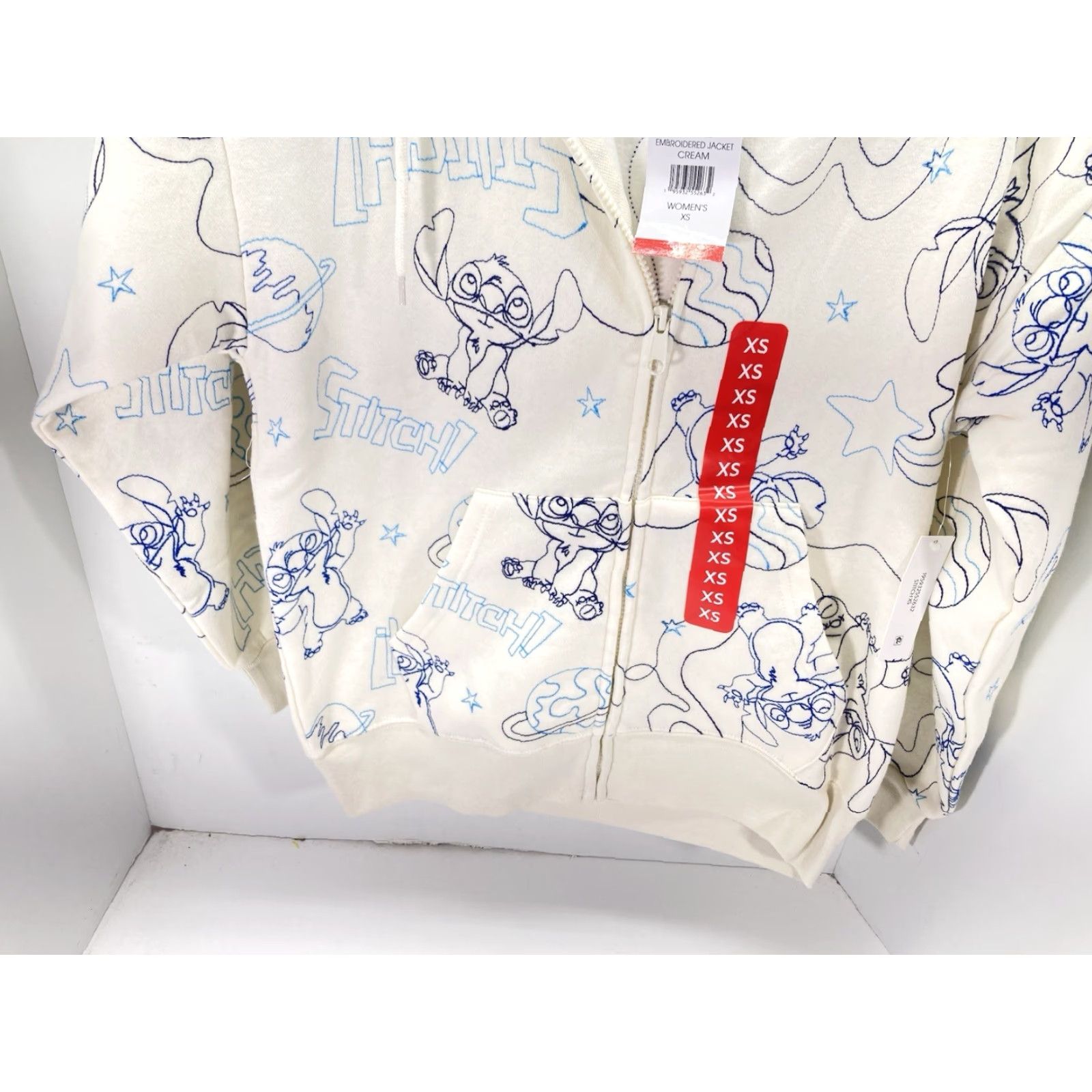 Disney Disney Stitch Hoodie Sweatshirt Women XS Ivory Full Zip AOP Embroidered NWT Size XS / US 0-2 / IT 36-38 - 3 Thumbnail