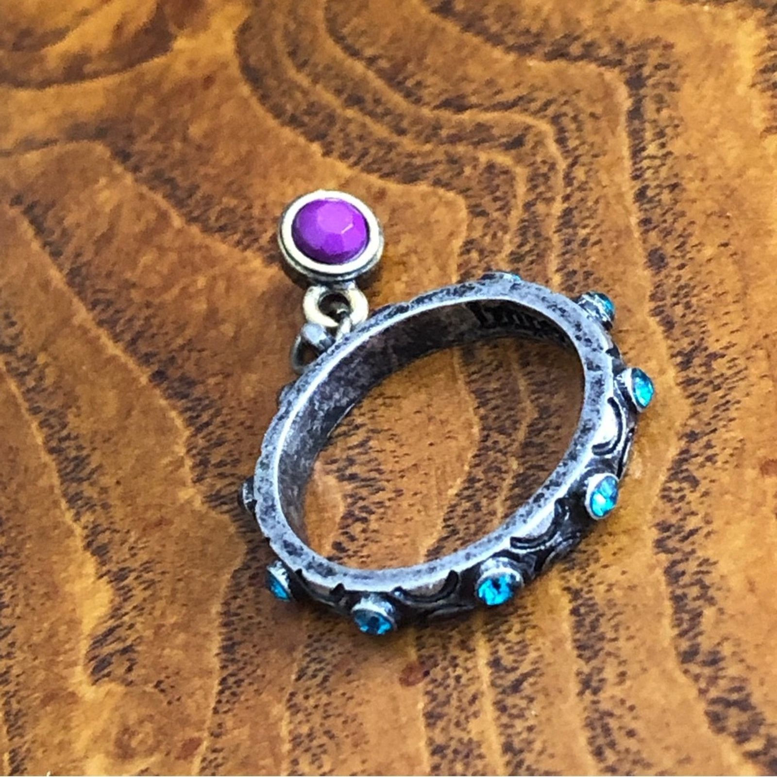 Jewelry Imperial Family antique silver aqua stone dangle ring Size ONE SIZE - 2 Thumbnail