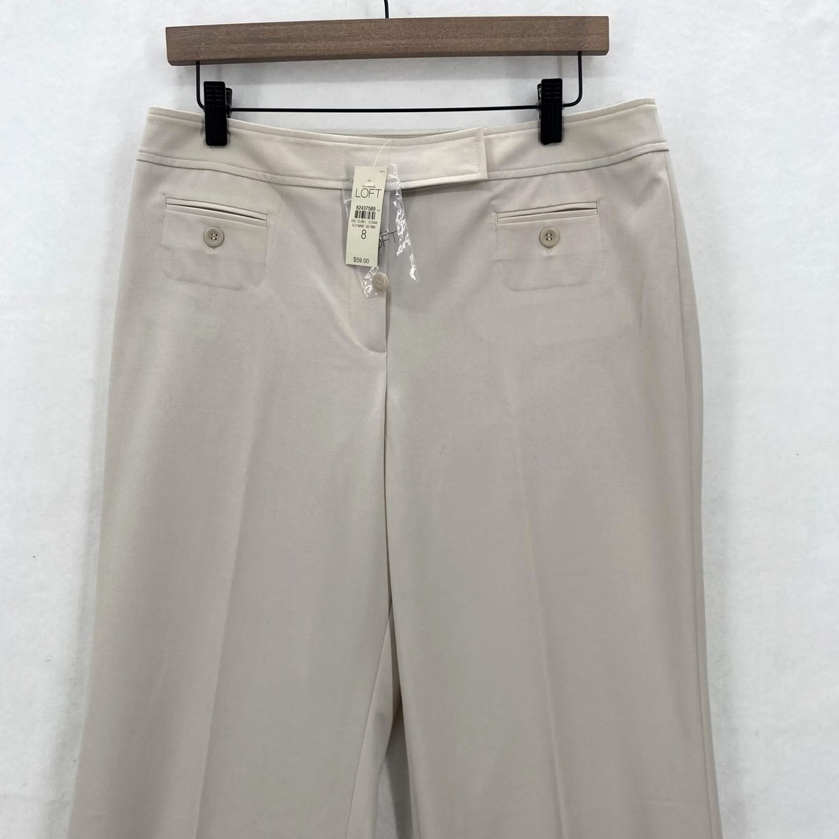 Loft Ann Taylor LOFT Pants Womens 8 Beige Flare Leg Stretch Dress Trousers Career NWT Size 30" / US 8 / IT 44 - 2 Thumbnail