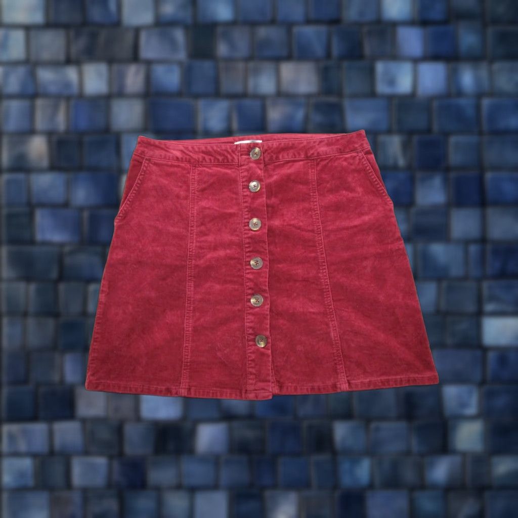 Vintage Maurices A Line Corduroy Button Front Mini Skirt Women's SZ M Preppy Stretch Red Size 32" / US 10 / IT 46 - 1 Thumbnail