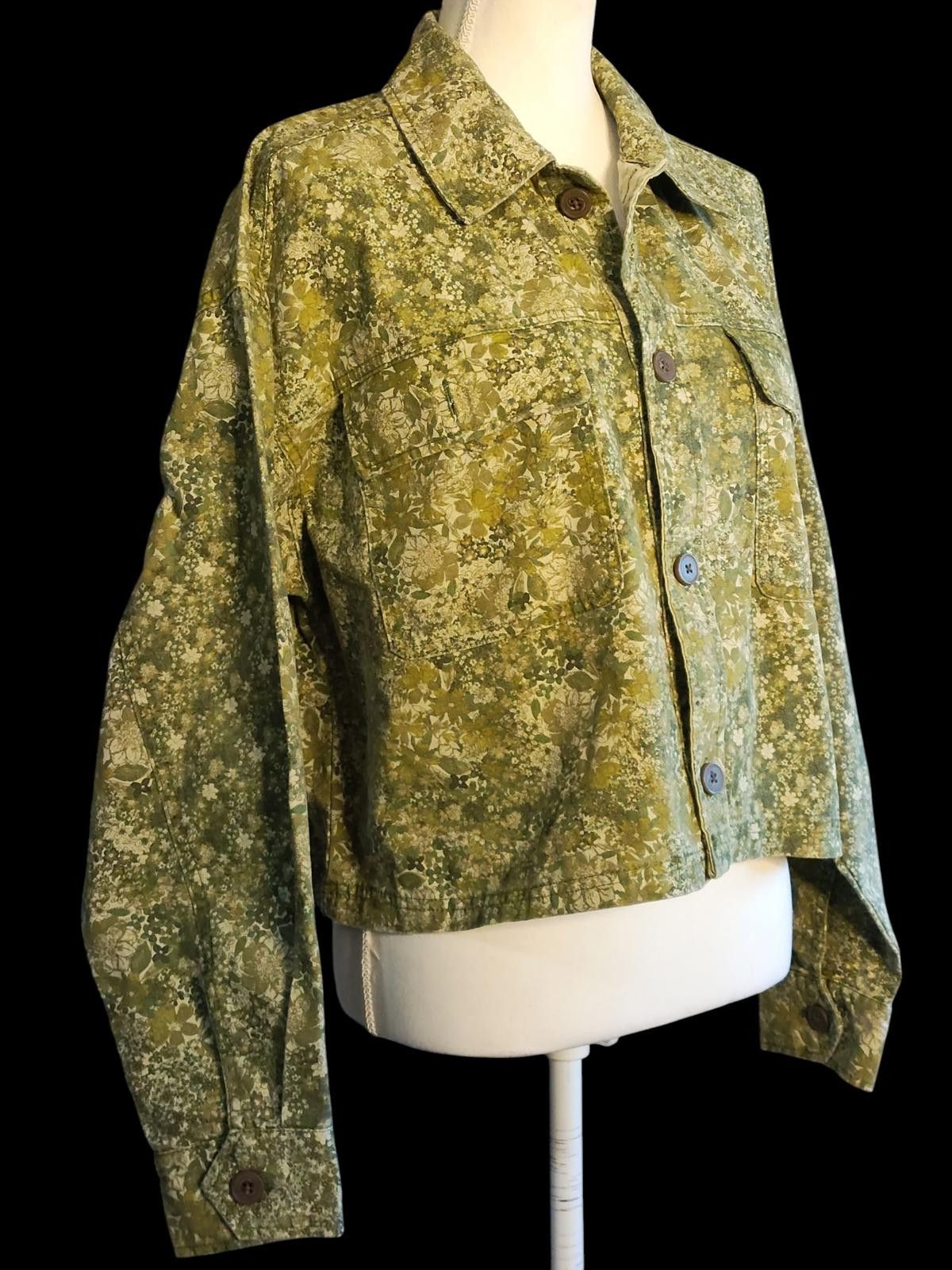 Other Wild Fable Green Floral Print Button-Up Jacket Size M / US 6-8 / IT 42-44 - 4 Thumbnail