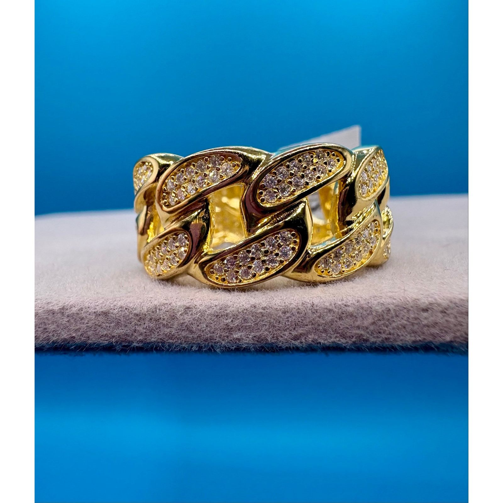 Jewelry NWT SZ. 12 (11.75)- 3CTW Moissanite Gold over 925 Cuban Ring Size ONE SIZE - 4 Thumbnail