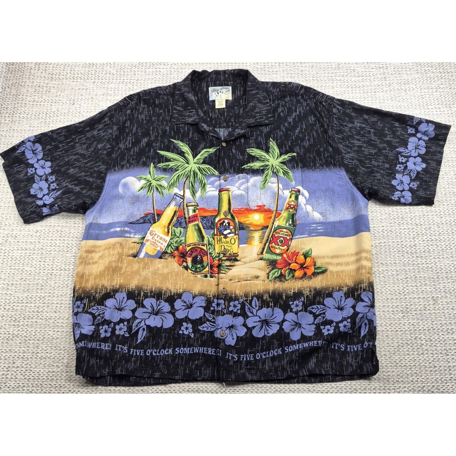 Big Dogs Big Dogs Shirt Mens XL Multicolor Hawaiian Button-Up Short Sleeve Beach Theme IT'S FIVE O'CLOCK SOMEWHERE! Size US XL / EU 56 / 4 - 2 Thumbnail