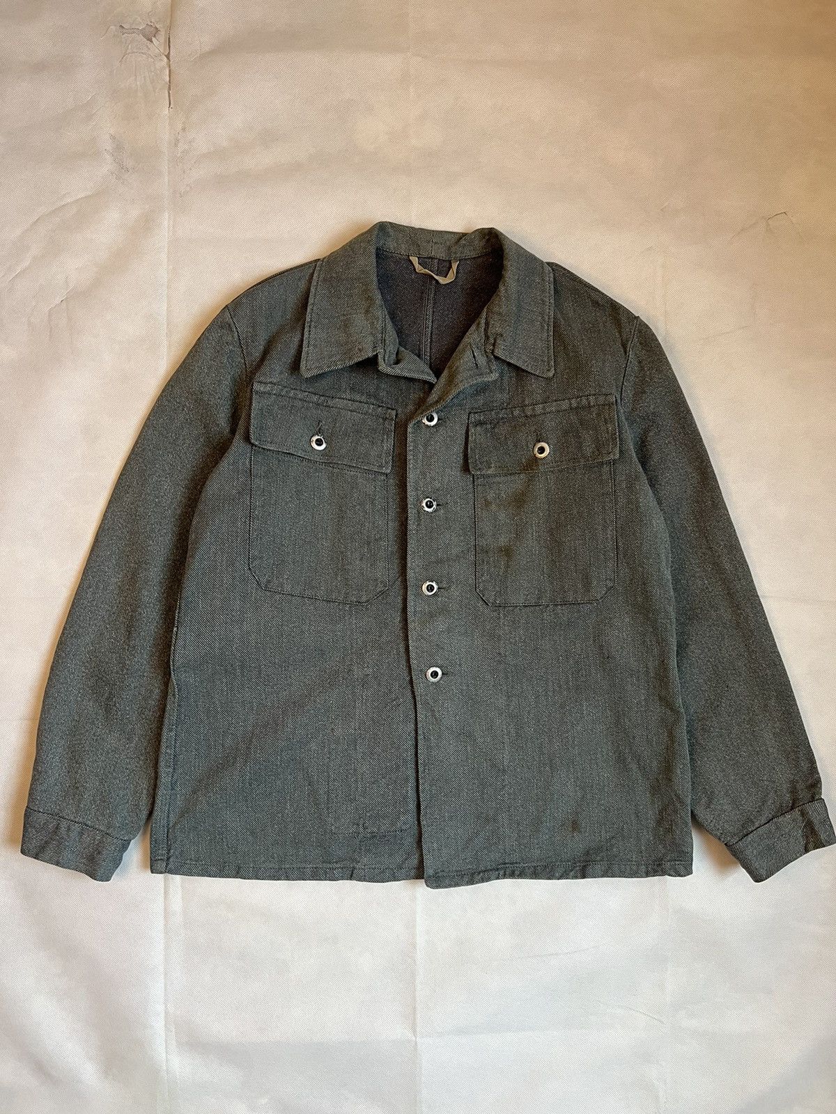 Vintage 50's Swedish Army Military Heavy Denim Work Jacket Size US L / EU 52-54 / 3 - 1 Thumbnail
