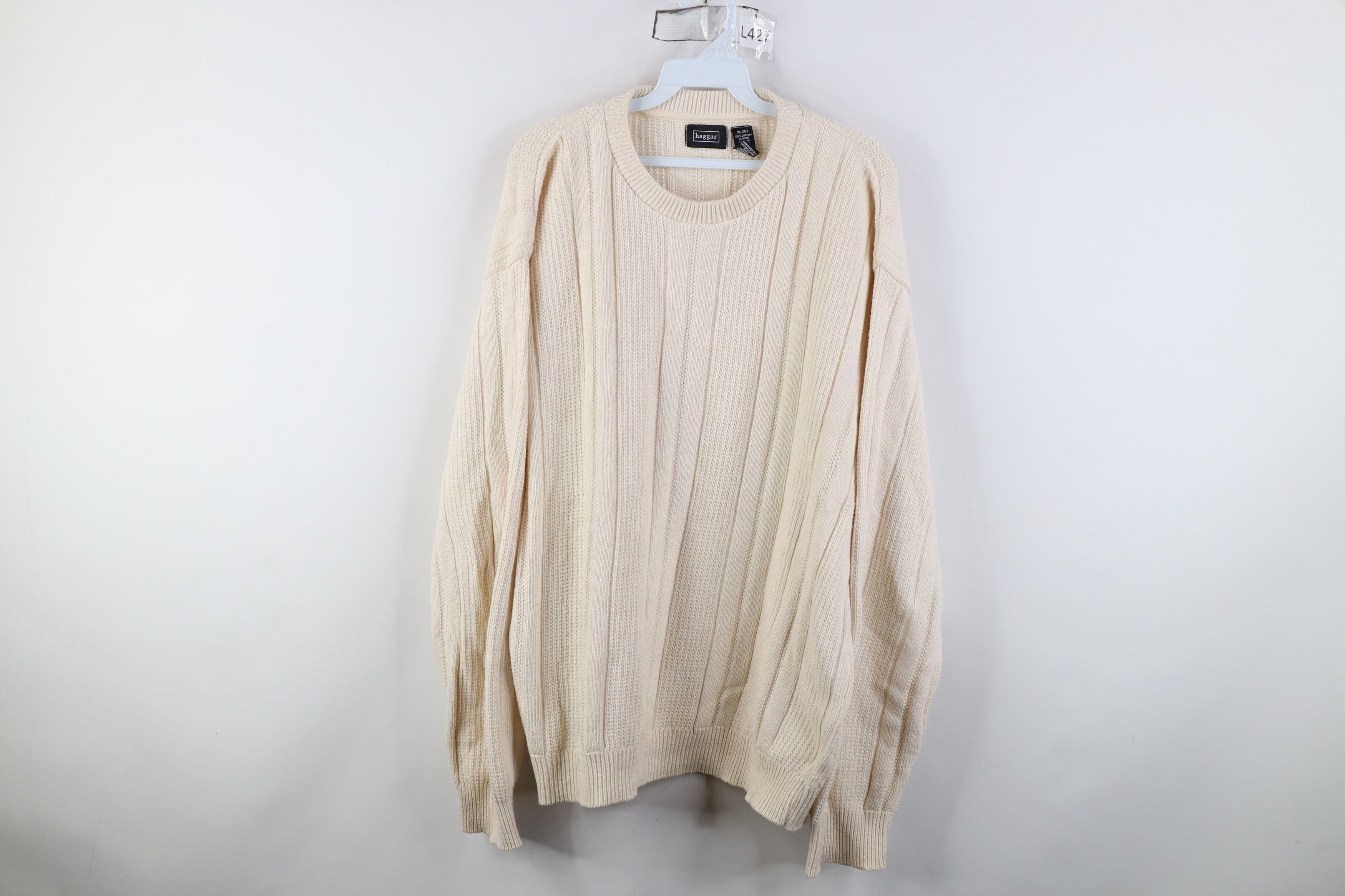 Vintage Vintage 90s Streetwear Ribbed Knit Crewneck Sweater Beige Size US XL / EU 56 / 4 - 1 Thumbnail
