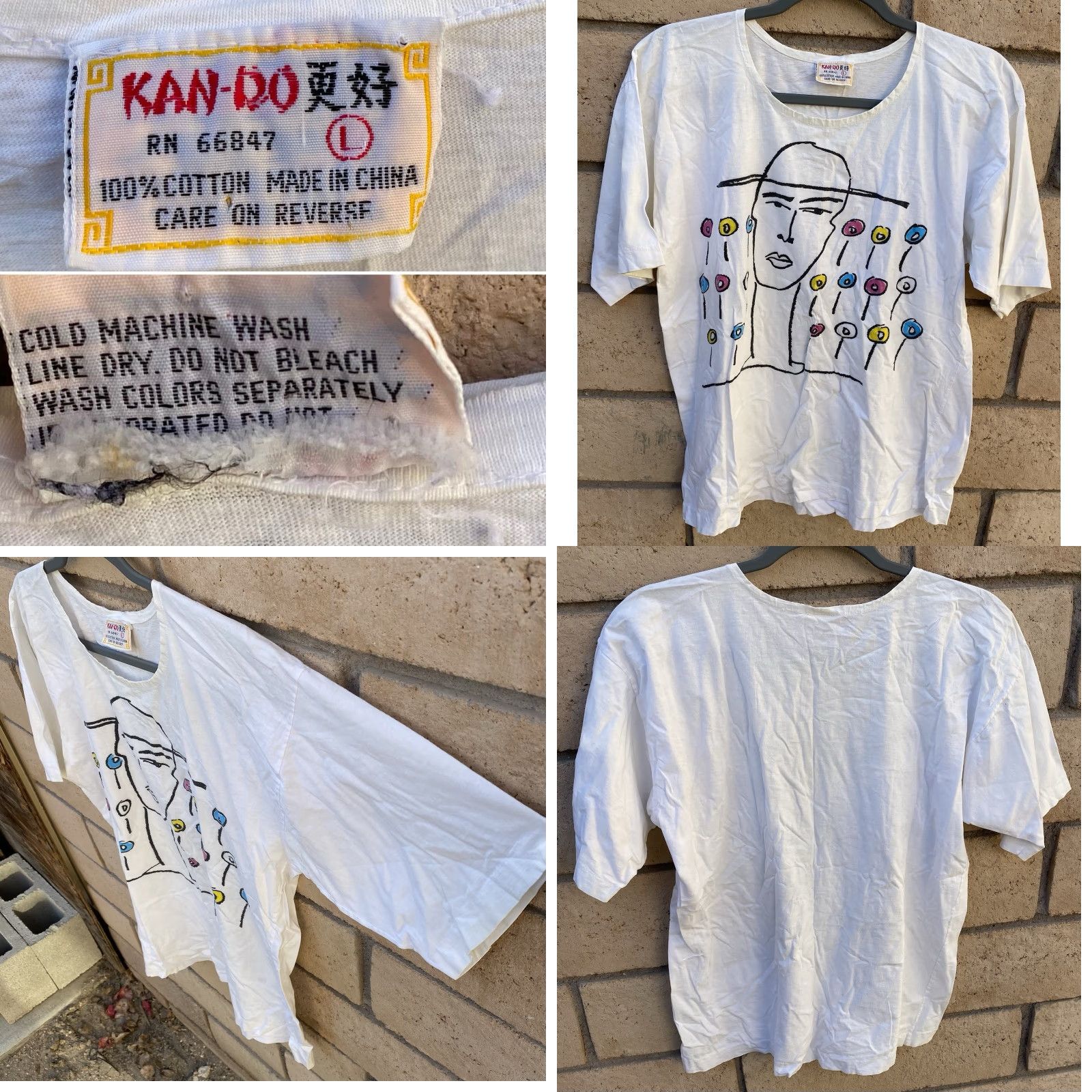 Vintage VINTAGE KAN-DO T-Shirt Graphic Print Tee White 1980s 70s Abstract Art Short Sleeve L Mens Vintage Graphic Print Tee Size US L / EU 52-54 / 3 - 9 Thumbnail