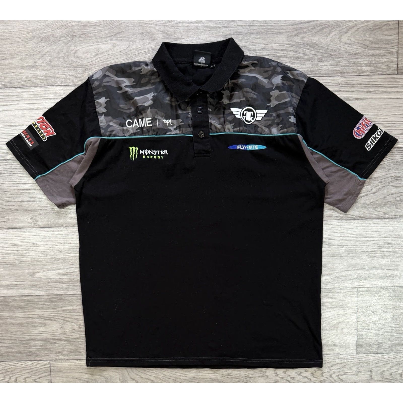 Vintage Team Traction Control Polo Shirt Jersey Black XL Men Size US XL / EU 56 / 4 - 2 Thumbnail