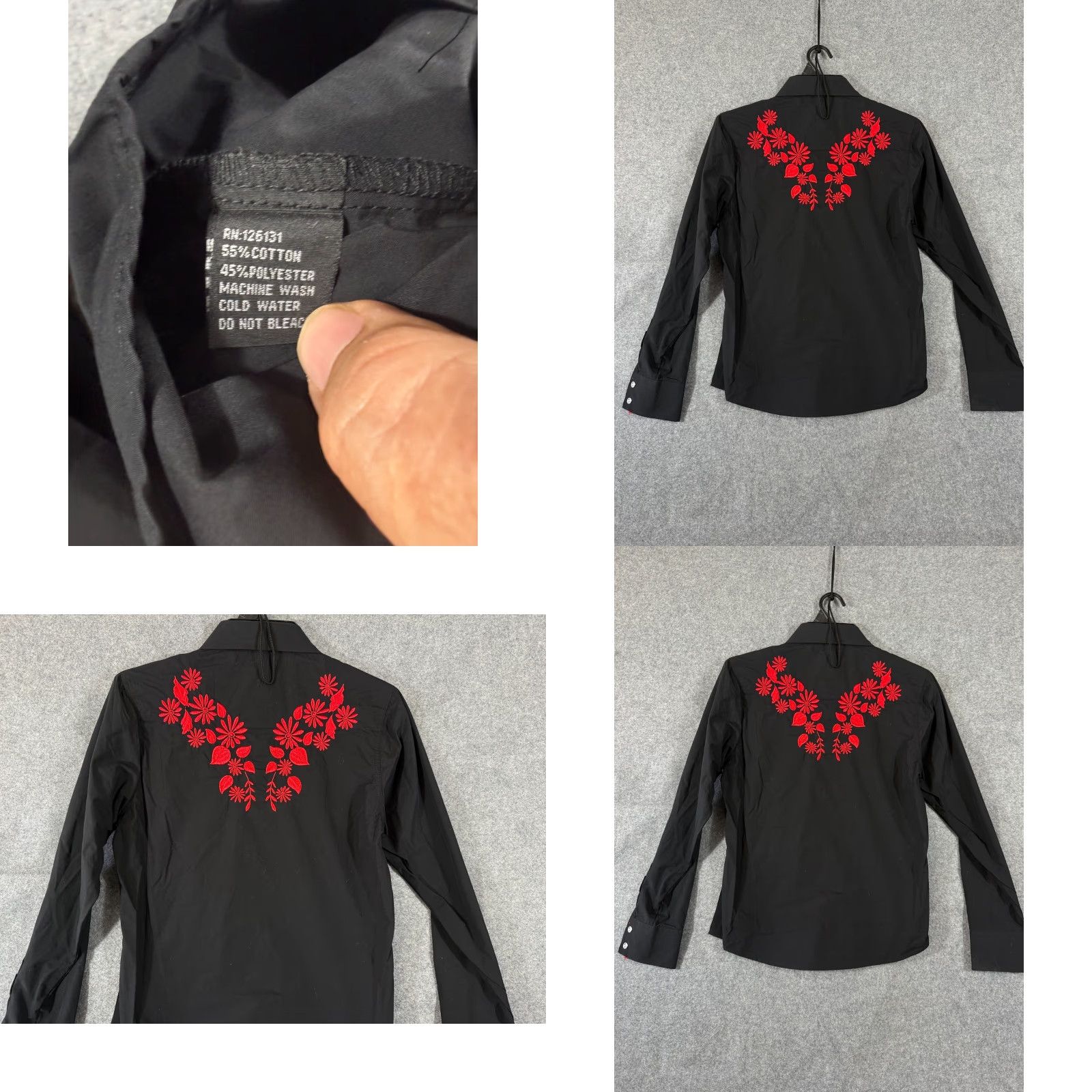 Vintage Ace of Diamond Western Shirt Womens S Black Red Embroidered Pearl Snap NWT Size S / US 4 / IT 40 - 8 Thumbnail